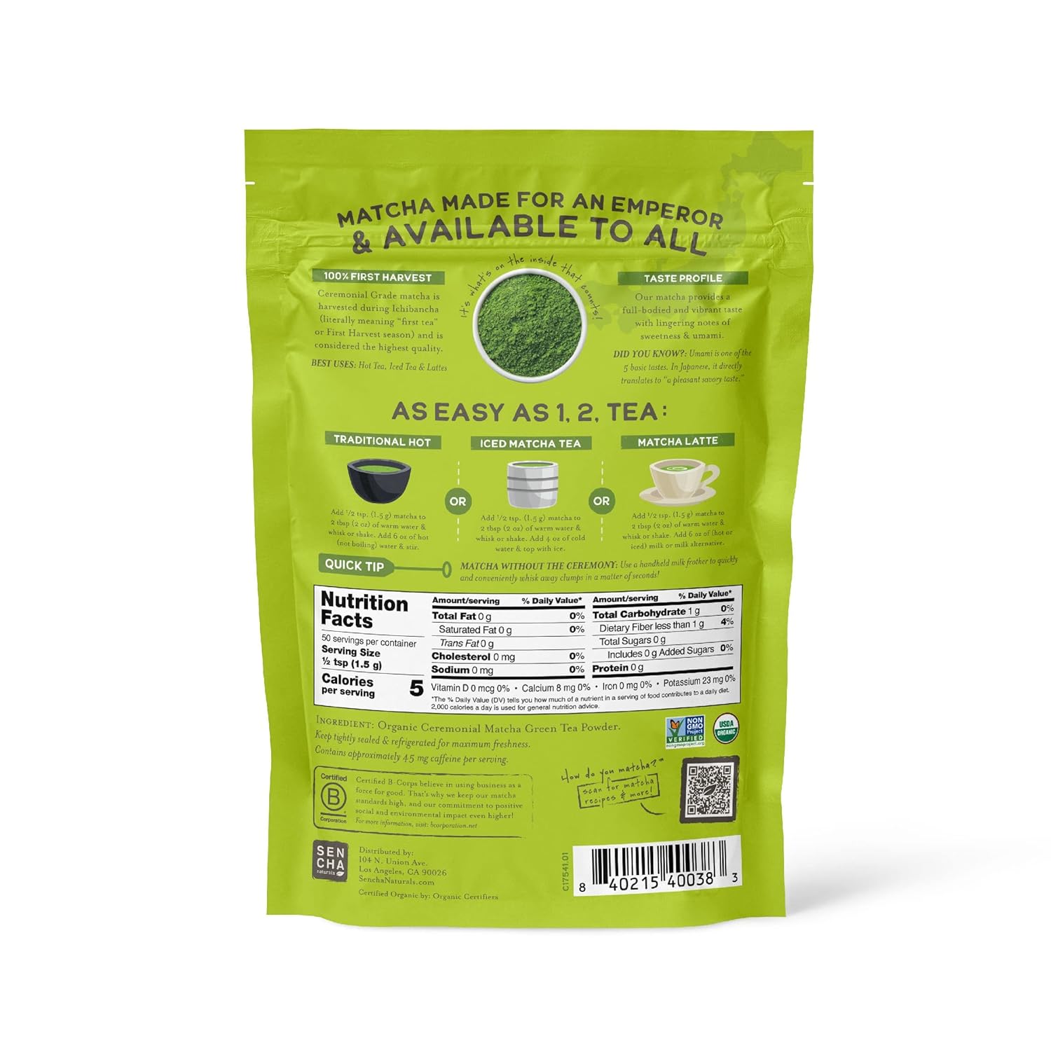 Organic SENCHA Naturals Emperor's Matcha - Premium Grade Ceremonial Matcha Powder for Tea Ceremony - Espot.com.au