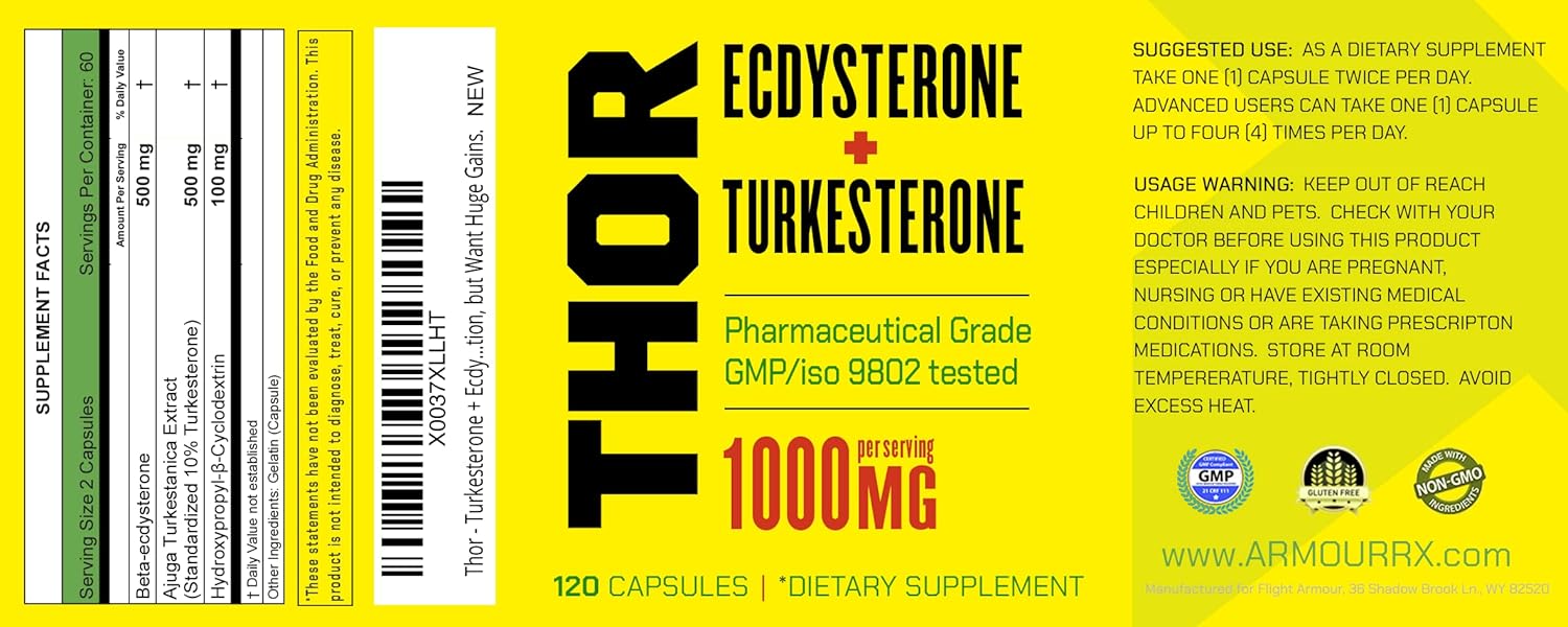 Flight Armour Turkesterone and Ecdysterone Anabolic Supplement - 2 Month Supply (120 Capsules) | Olympic Grade Tested, ISO 17025 Certified | 1000mg - 98%-95% Purity with Lab Synthesized Cyclodextrin - Espot.com.au
