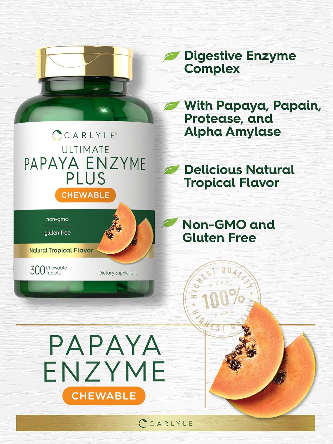 carlyle-papaya-enzyme-chewable-tablets---vegetarian-non-gmo-gluten-free-formula---tropical-flavor---digestive-health-supplement-4
