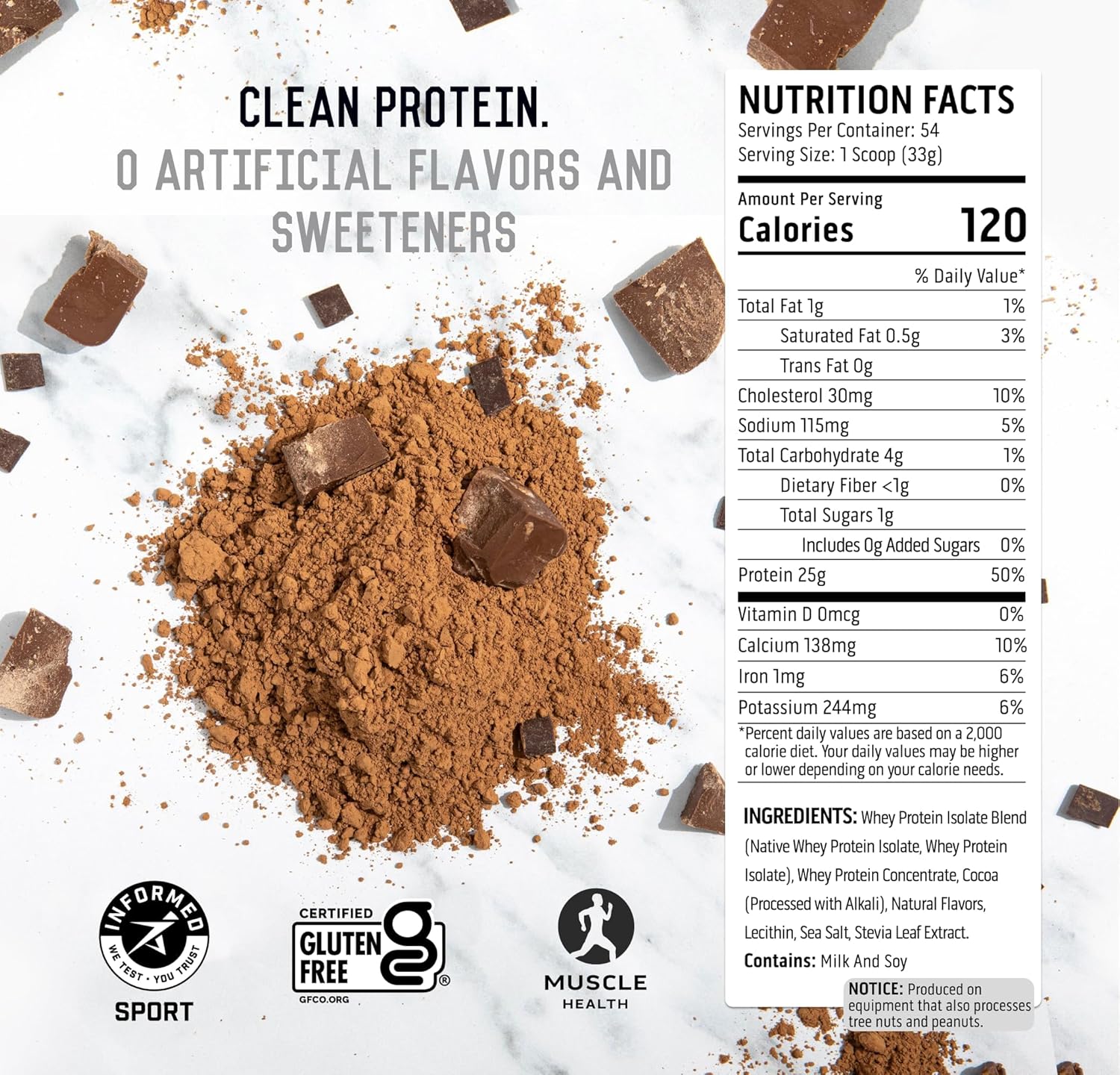 Chocolate Whey Protein Isolate Powder - 100% Pure Post Workout Supplement with BCAAs, Leucine, Essential Amino Acids, Gluten & Soy Free - 4 lb - Espot.com.au