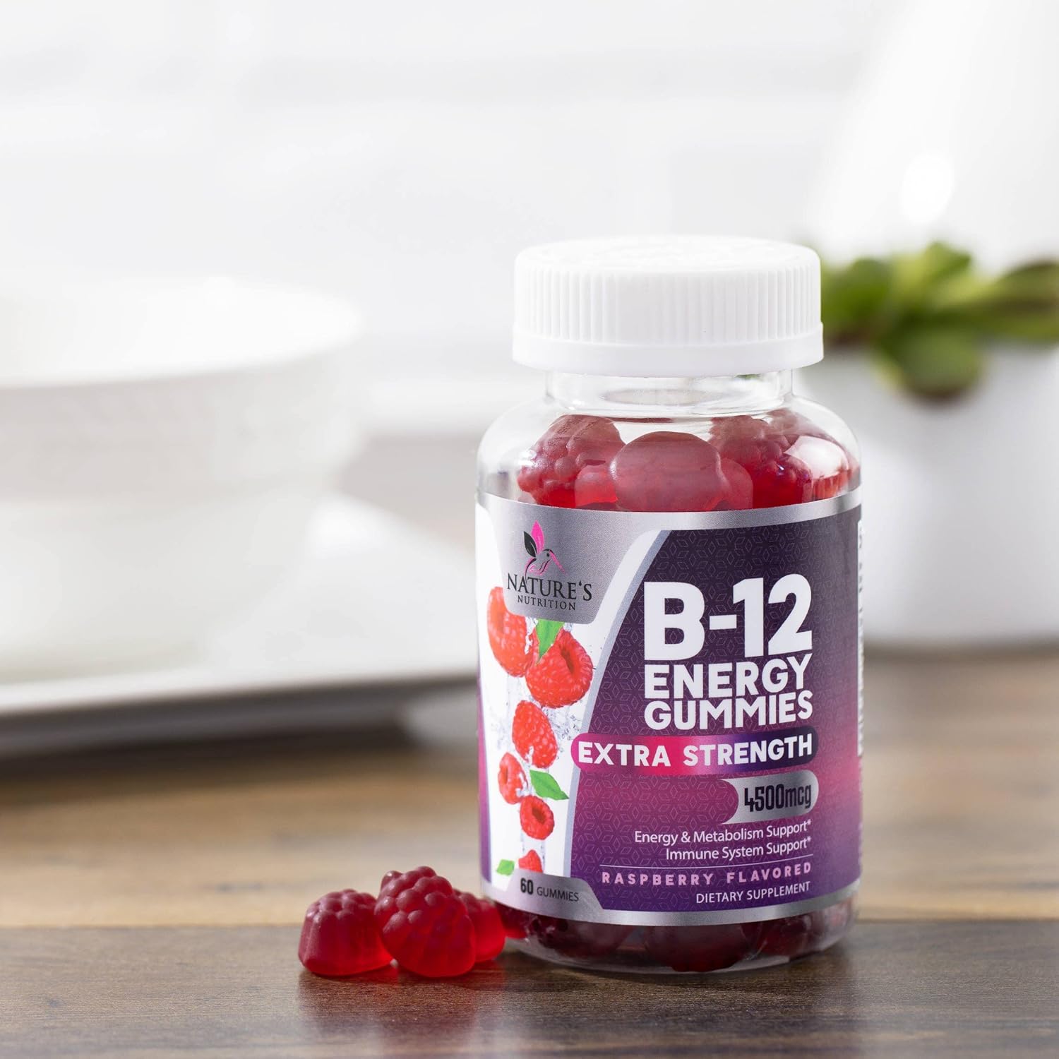 Extra Strength Vitamin B12 Energy Gummies - 4500mcg Chewable for Energy & Nervous System Support - Vegan B-12 Complex Gummy - Berry Flavor - 60 Gummies - Non-GMO - Espot.com.au