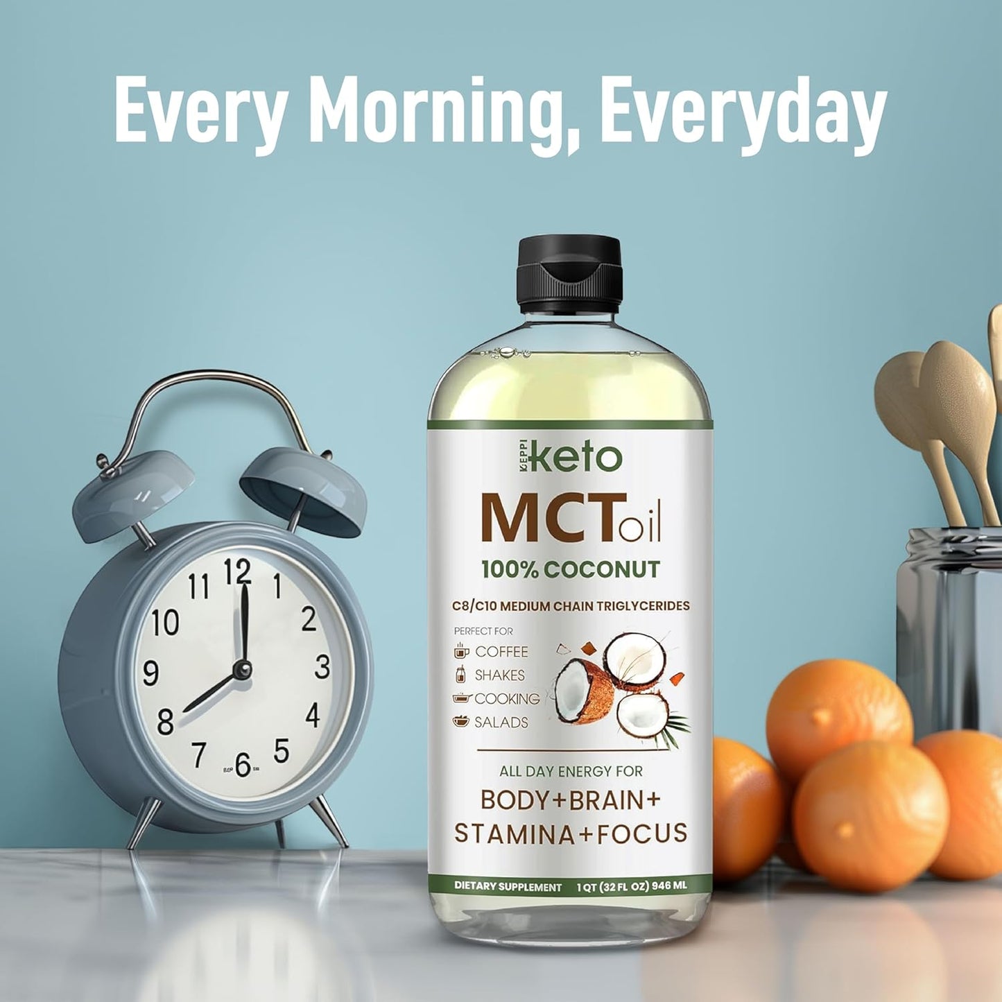 32 oz Keppi Keto MCT Oil - Flavorless C8/C10, Non-GMO, Gluten-Free, Vegan, Kosher, Halal - Coconut Oil Free - Espot.com.au
