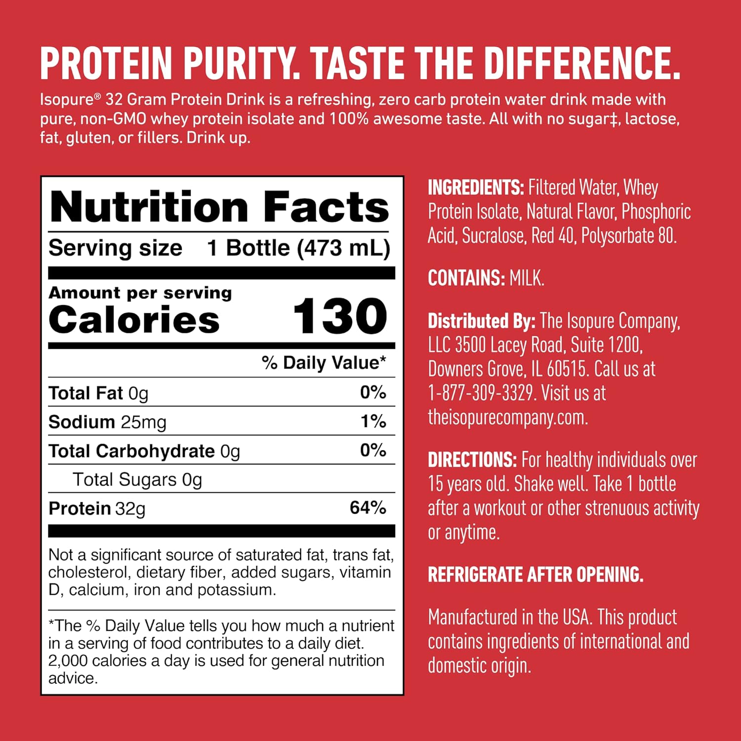 Isopure Zero Carb Alpine Punch Whey Protein Isolate Drink, 32g Protein, Ready-to-Drink, 16 fl oz (12 Bottles) - Espot.com.au