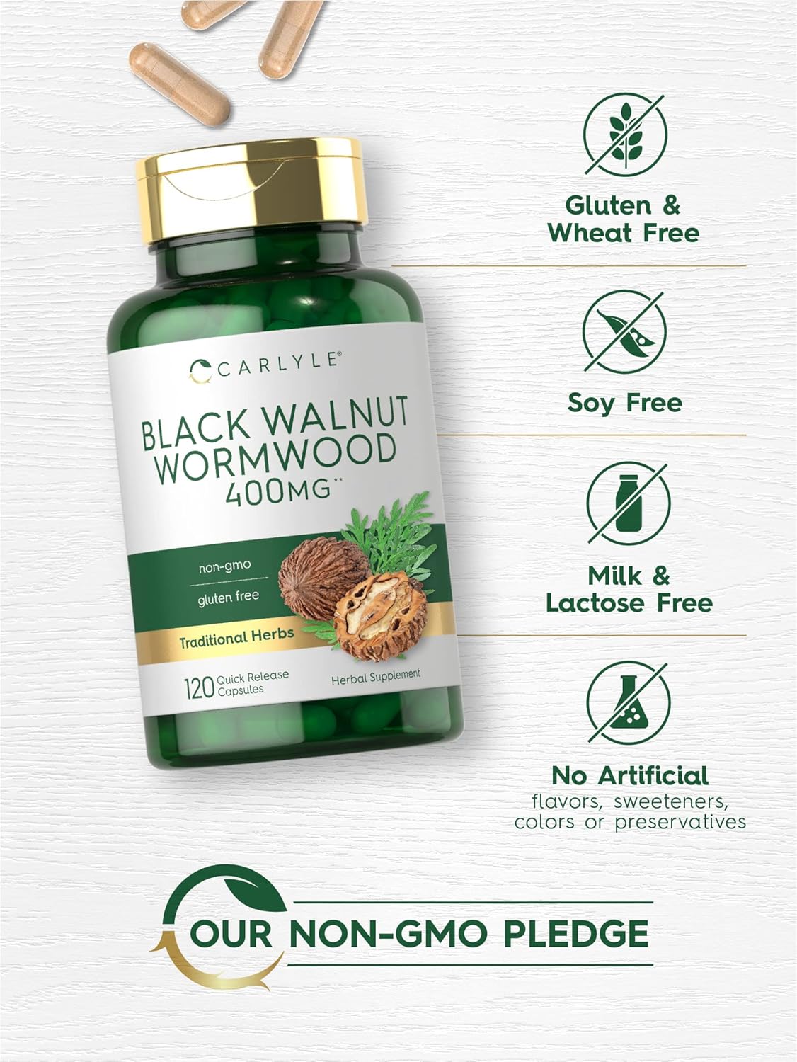Carlyle Black Walnut Wormwood Herbal Complex Capsules - 120 Count | Non-GMO, Gluten Free - Espot.com.au