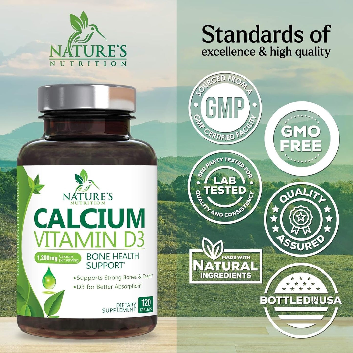 1200mg Calcium with Vitamin D3 for Bone Strength & Immune Support - 120 Tablets - Espot.com.au