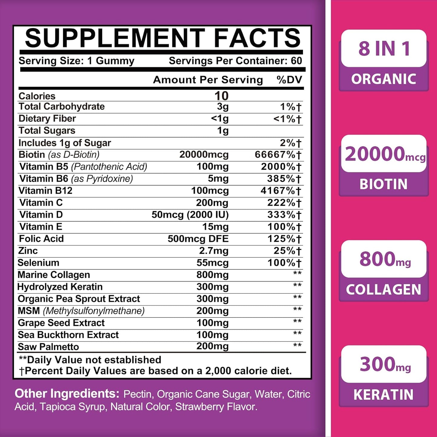 womens-hair-growth-biotin-gummies---max-strength-20000-mcg-organic-8-in-1-formula-with-collagen-keratin-folic-acid-vitamins---hair-skin-and-nails-supplement-sugar-free---120-count-2