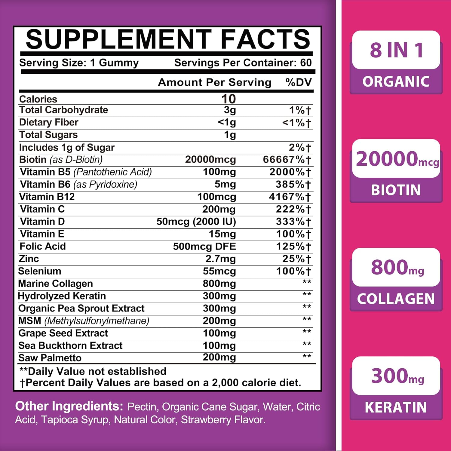 womens-hair-growth-biotin-gummies---max-strength-20000-mcg-organic-8-in-1-formula-with-collagen-keratin-folic-acid-vitamins---hair-skin-and-nails-supplement-sugar-free---120-count-2