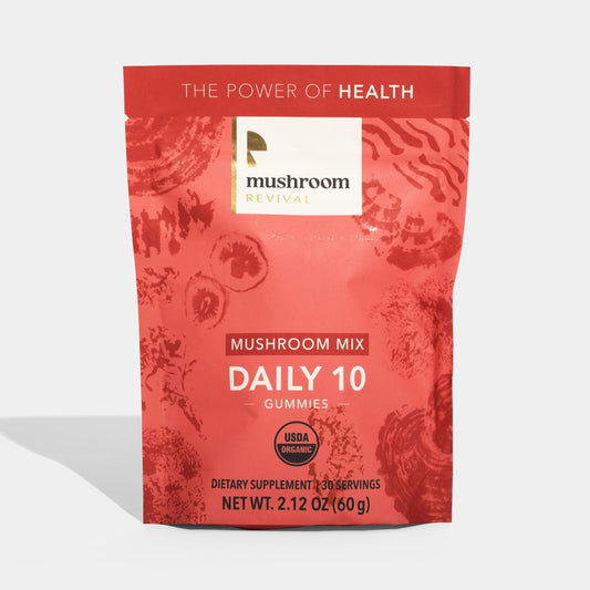 Organic Mushroom Revival Daily Gummies - 10 Mushroom Mix, 2.12oz, Non-GMO, Vegan, Gluten-Free, Keto, Dairy-Free - Espot.com.au