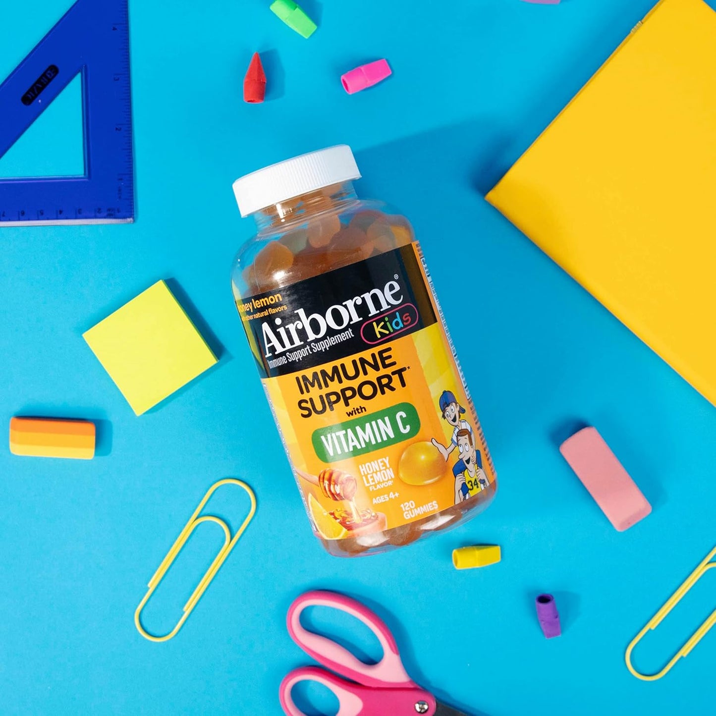 Kids Immune Support Gummies with Vitamin C & Zinc - 120 Count, Honey Lemon Flavor, Antioxidant-Rich Formula for Children's Health - Espot.com.au