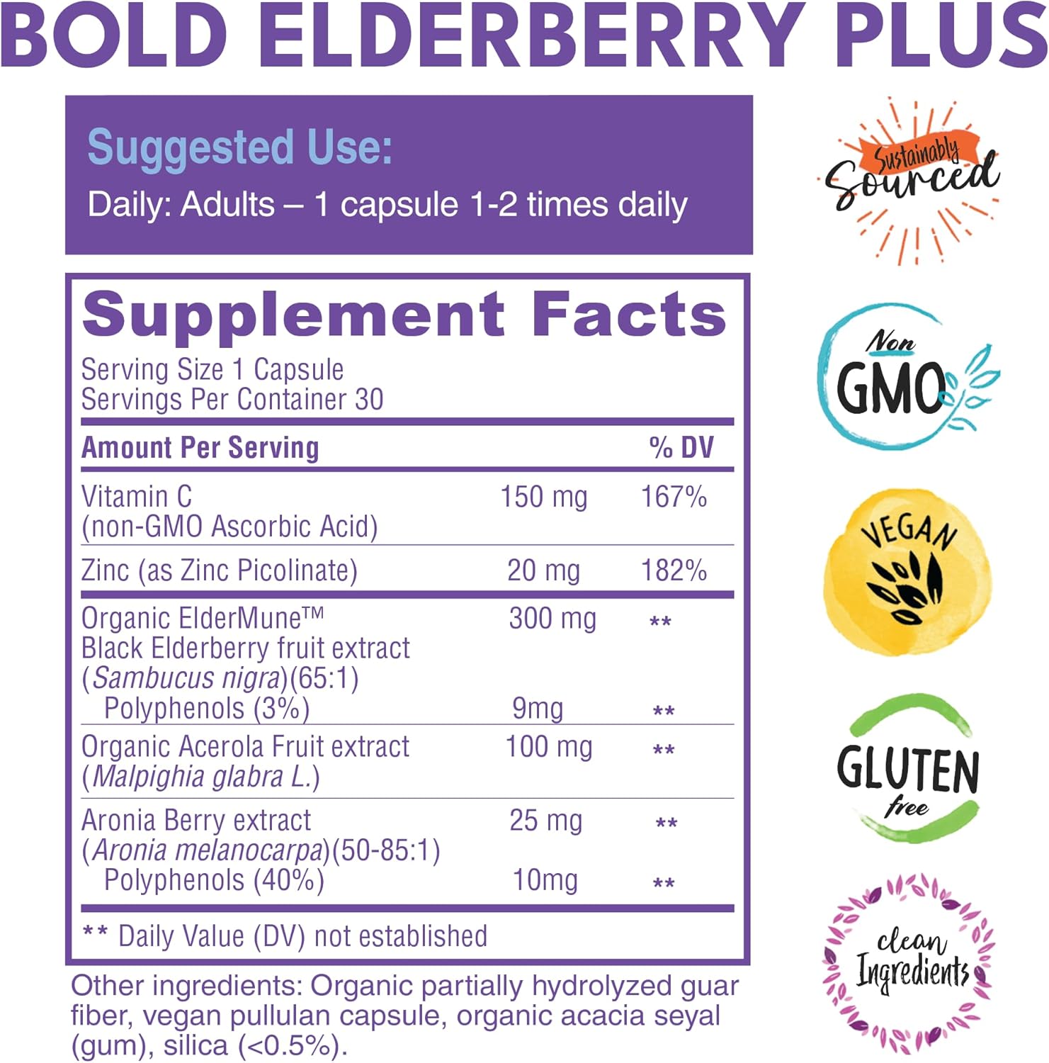 Elderberry Plus Capsules with Zinc & Vitamin C - 65x Concentrated Extract for Immune Support - Non-GMO, 30 Vegan Capsules for Wellness - Espot.com.au