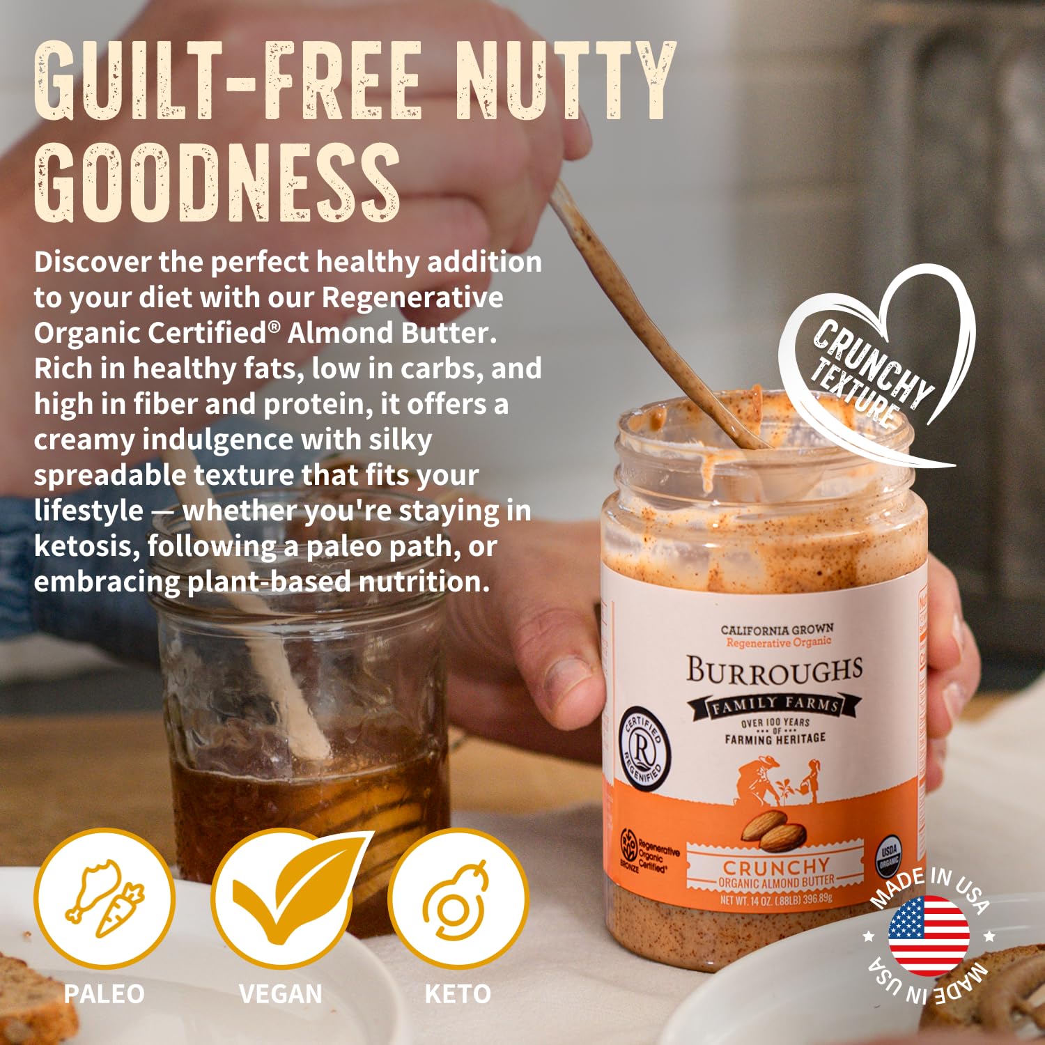 organic-crunchy-almond-butter-14-oz---regenerative-organic-certified-farm---high-antioxidants-vitamin-b---gluten-free-non-gmo-vegan---almond-nut-butter-4