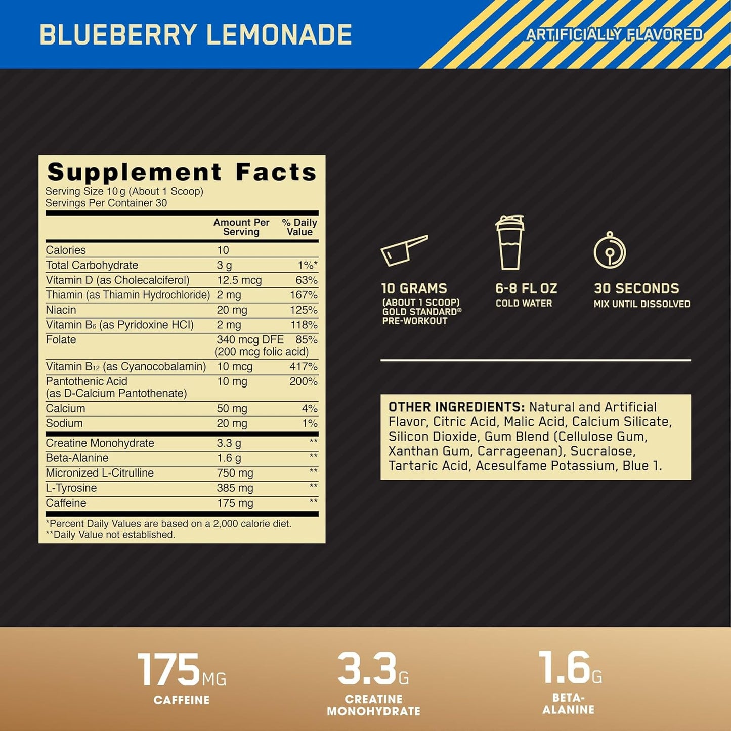 Gold Standard Pre-Workout with Vitamin D, Creatine, Beta-Alanine, Caffeine, Keto Friendly Energy Boost, Blueberry Lemonade, 30 Servings - Espot.com.au