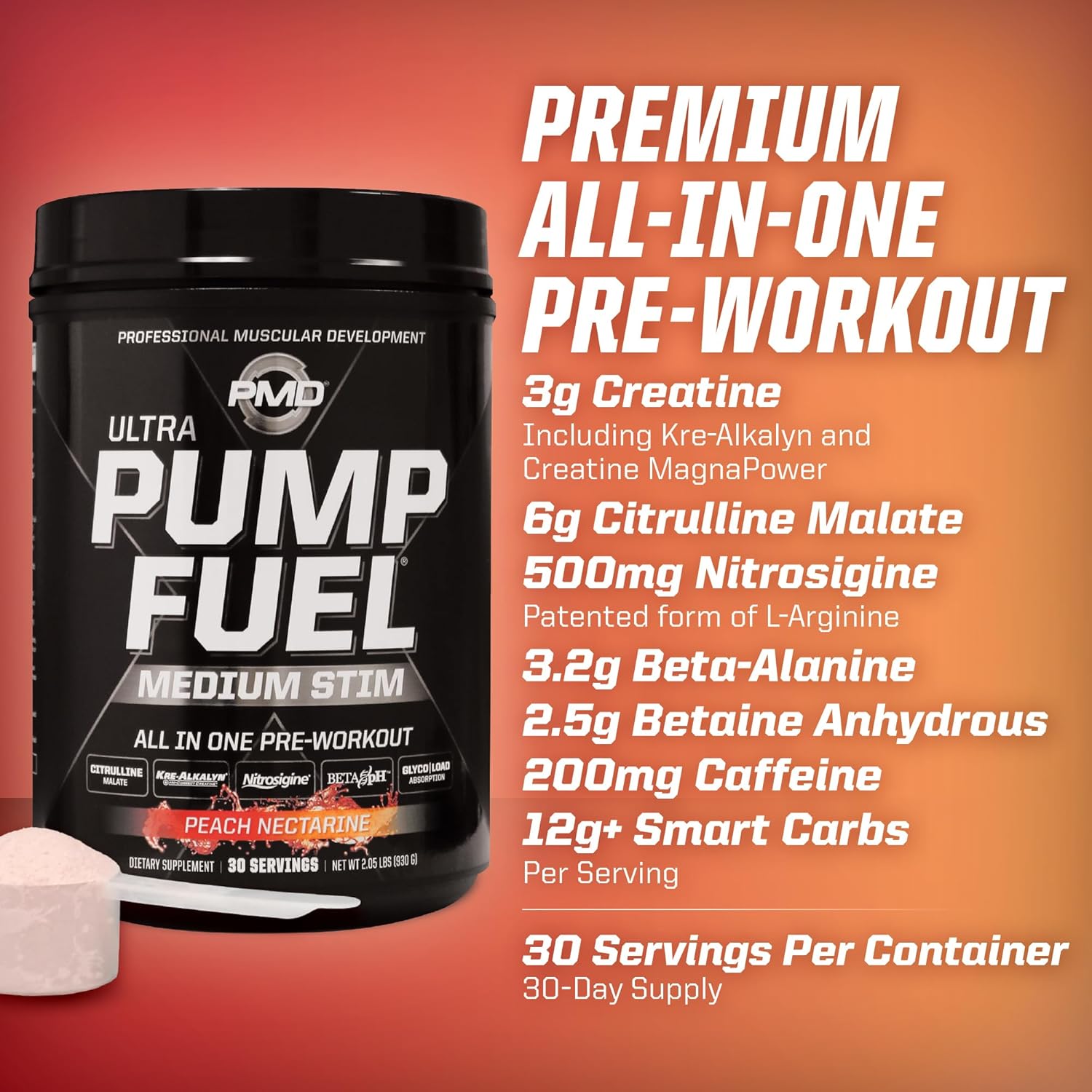 pmd-sports-ultra-pump-fuel-pre-workout-drink-mix-peach-nectarine---30-servings---energy-strength-endurance-recovery---carbohydrates-amino-energy-7