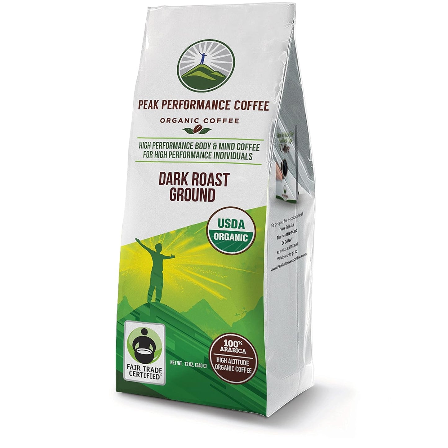 USDA Certified Organic Peak Performance High Altitude Dark Roast Coffee - Fair Trade, Low Acid, Non GMO, Antioxidant-Rich Beans - Espot.com.au