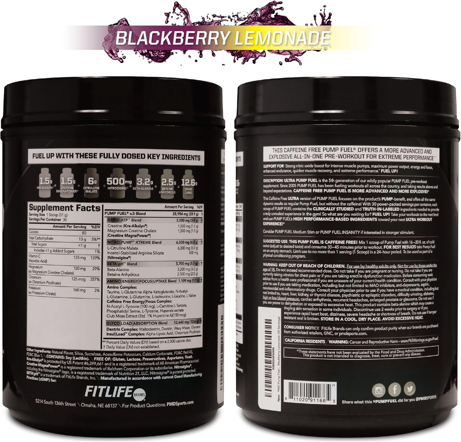 pmd-sports-ultra-pump-fuel-caffeine-free-pre-workout-drink-mix---blackberry-lemonade-flavor---energy-strength-endurance-recovery---complex-carbs-and-amino-energy---30-servings-9