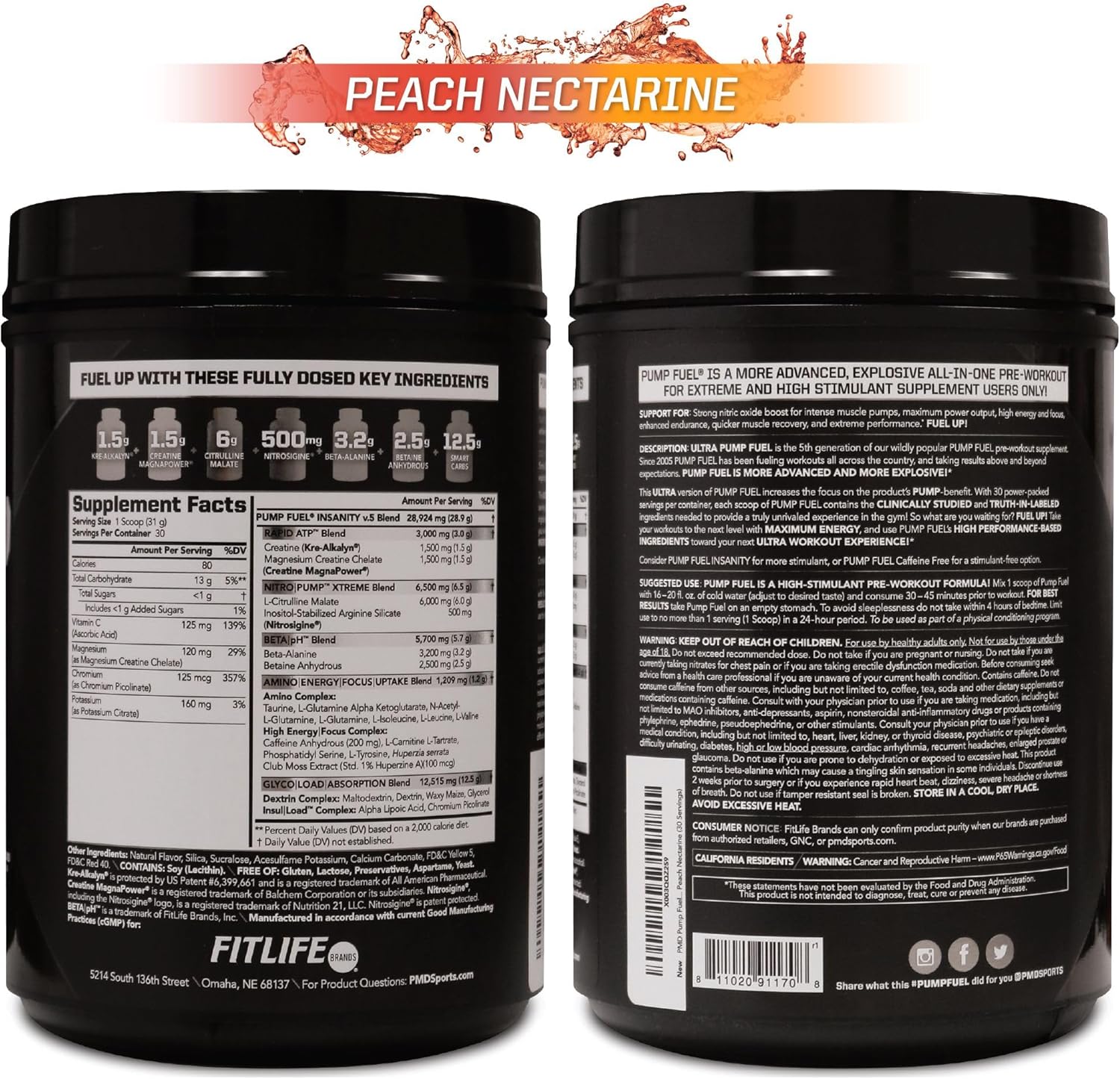 pmd-sports-ultra-pump-fuel-pre-workout-drink-mix-peach-nectarine---30-servings---energy-strength-endurance-recovery---carbohydrates-amino-energy-8