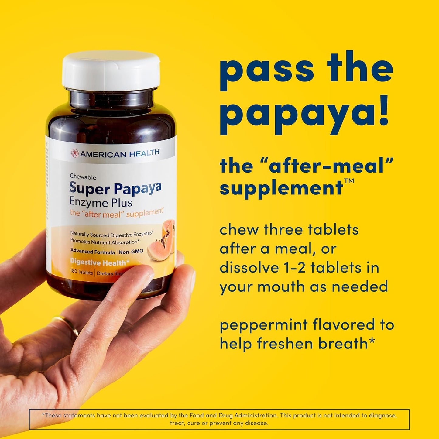 Natural Peppermint Flavored Papaya Enzyme Plus Chewable Tablets - Supports Digestion & Nutrient Absorption - With Papain & Other Enzymes - 90 Count, 30 Servings - Espot.com.au