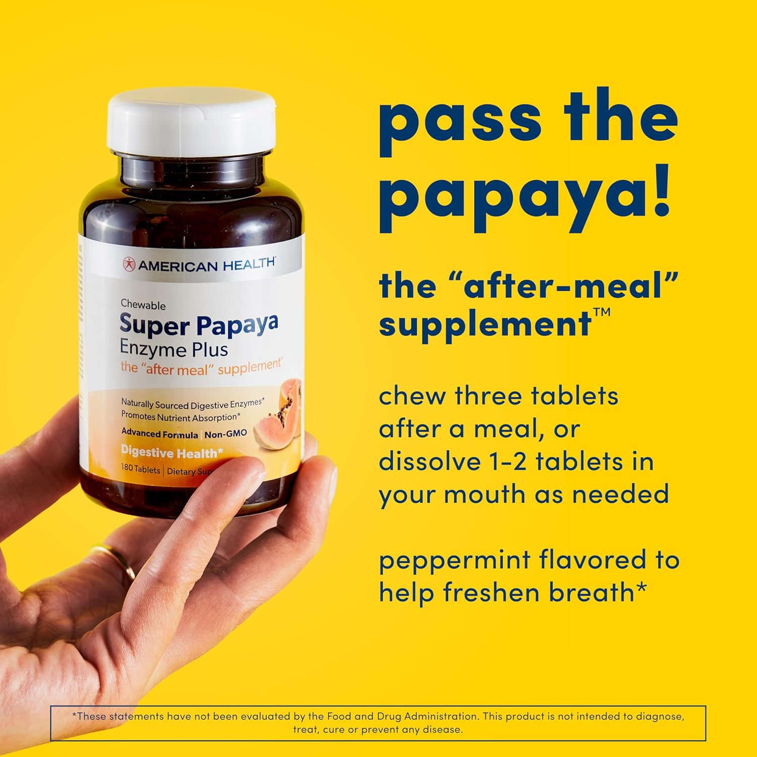 Natural Peppermint Flavored Papaya Enzyme Plus Chewable Tablets - Supports Digestion & Nutrient Absorption - With Papain & Other Enzymes - 90 Count, 30 Servings - Espot.com.au