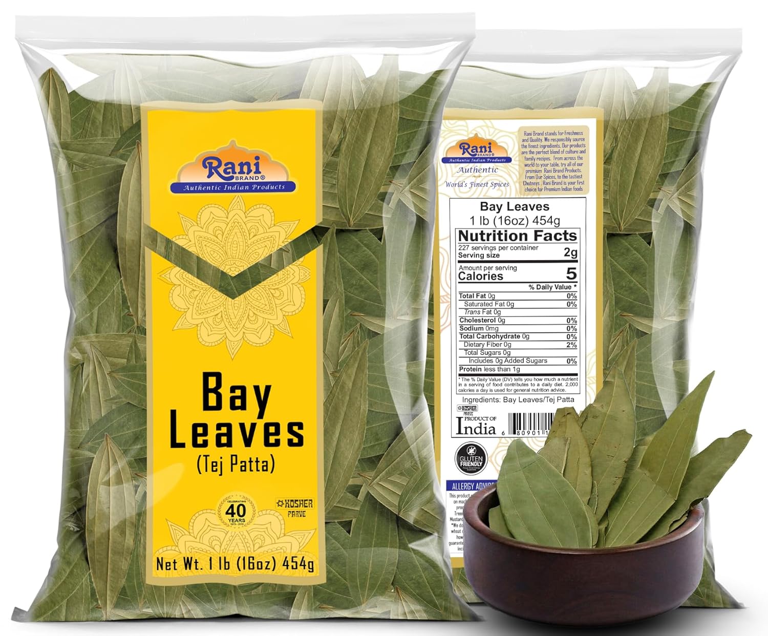 Rani Bay Leaf Whole Spice 16oz - Authentic Indian Hand Selected Extra Large Leaves - Natural, Gluten-Free, Non-GMO, Kosher, Vegan - Indian Origin Tej Patta - Espot.com.au