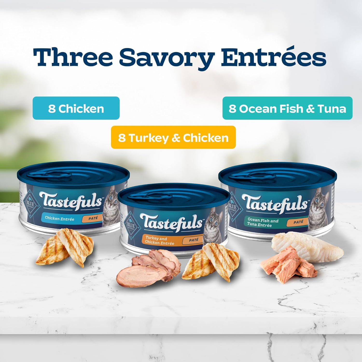 Blue Buffalo Tastefuls Wet Cat Food Variety Pack, Natural Ingredients, Chicken, Turkey, Ocean Fish, Tuna, 5.5-oz Cans (24 Count) - Espot.com.au