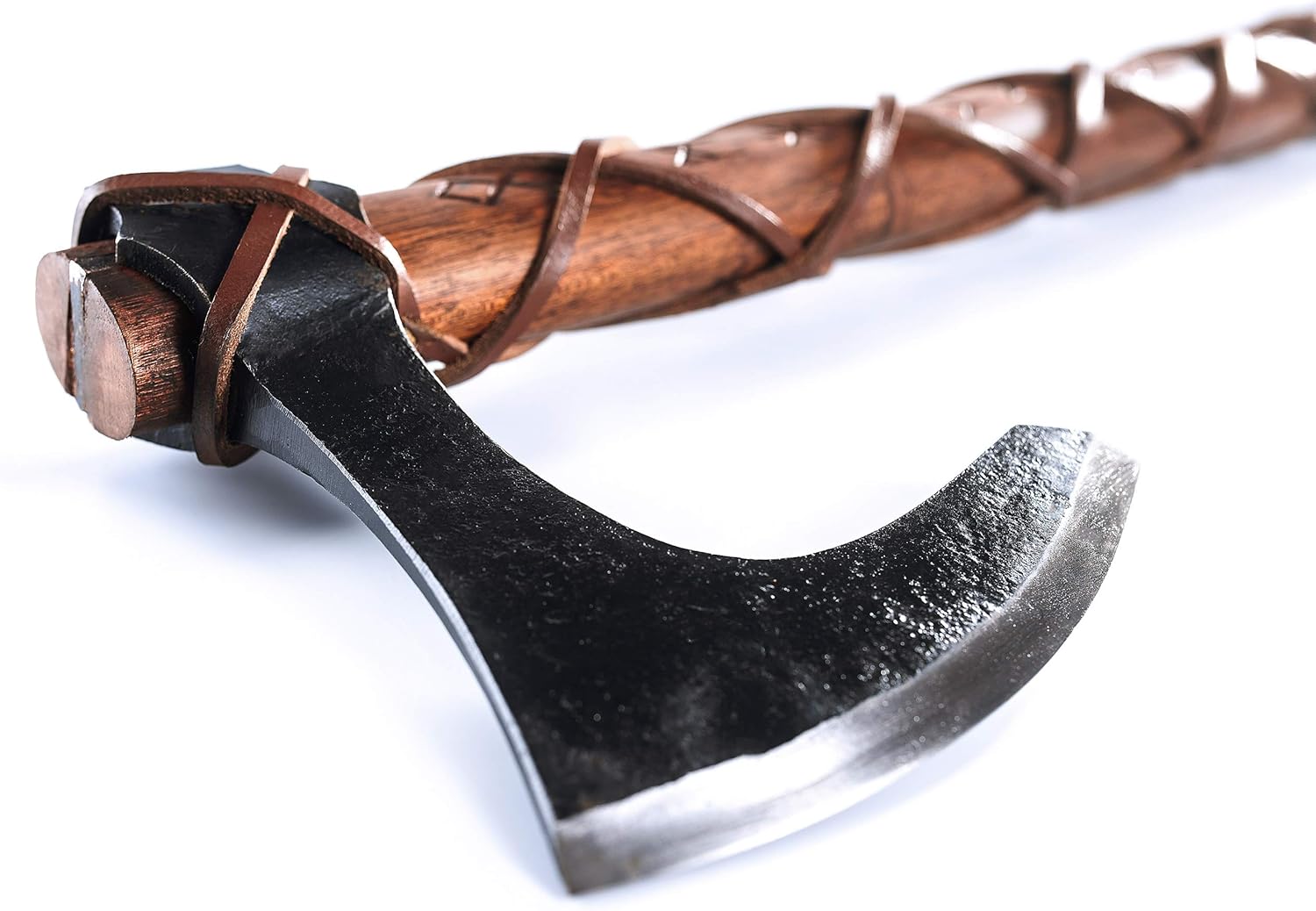 handcrafted-norse-tradesman-viking-axe-with-carbon-steel-head---includes-wall-mount-hooks---teakwood-shaft-with-engraved-runes-the-skeggx-1