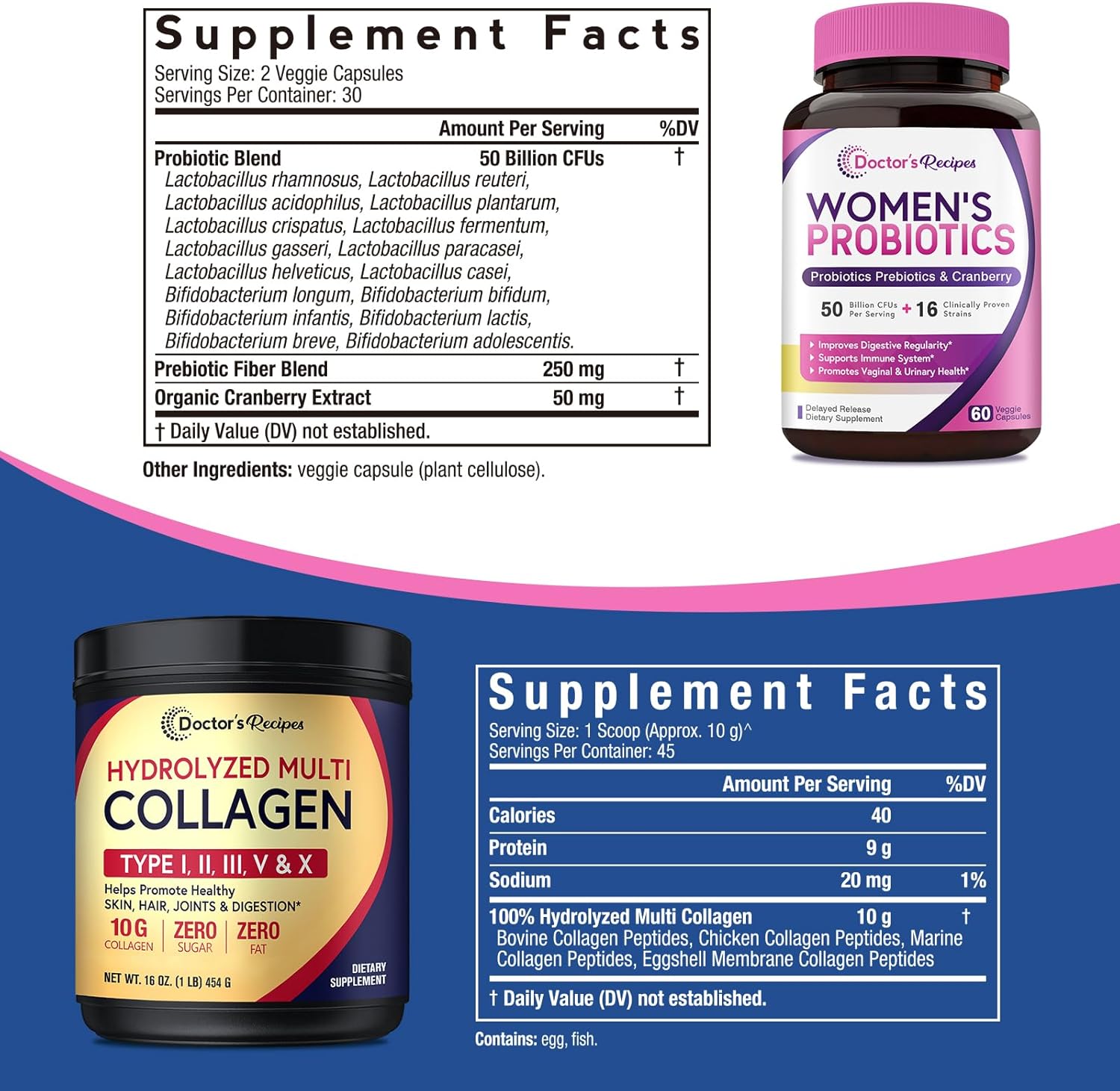 womens-probiotics-multi-collagen-powder-bundle-for-vaginal-skin-hair-nail-health---doctors-recipes-value-pack-gluten-free---probiotics-60-capsules-collagen-45-servings-2