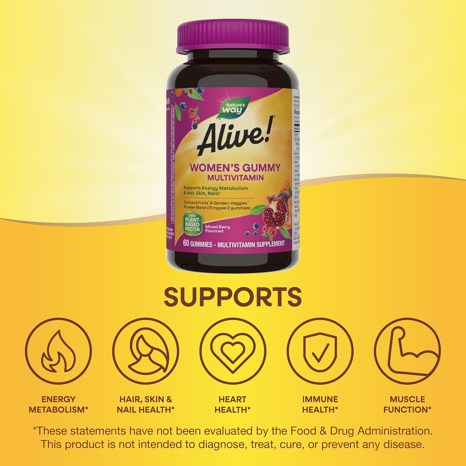 Nature's Way Alive! Women’s Gummy Multivitamin - 16 Vitamins & Minerals for Energy Metabolism, Hair Skin & Nails - Vegetarian, Mixed Berry Flavored - 60 Gummies - Espot.com.au