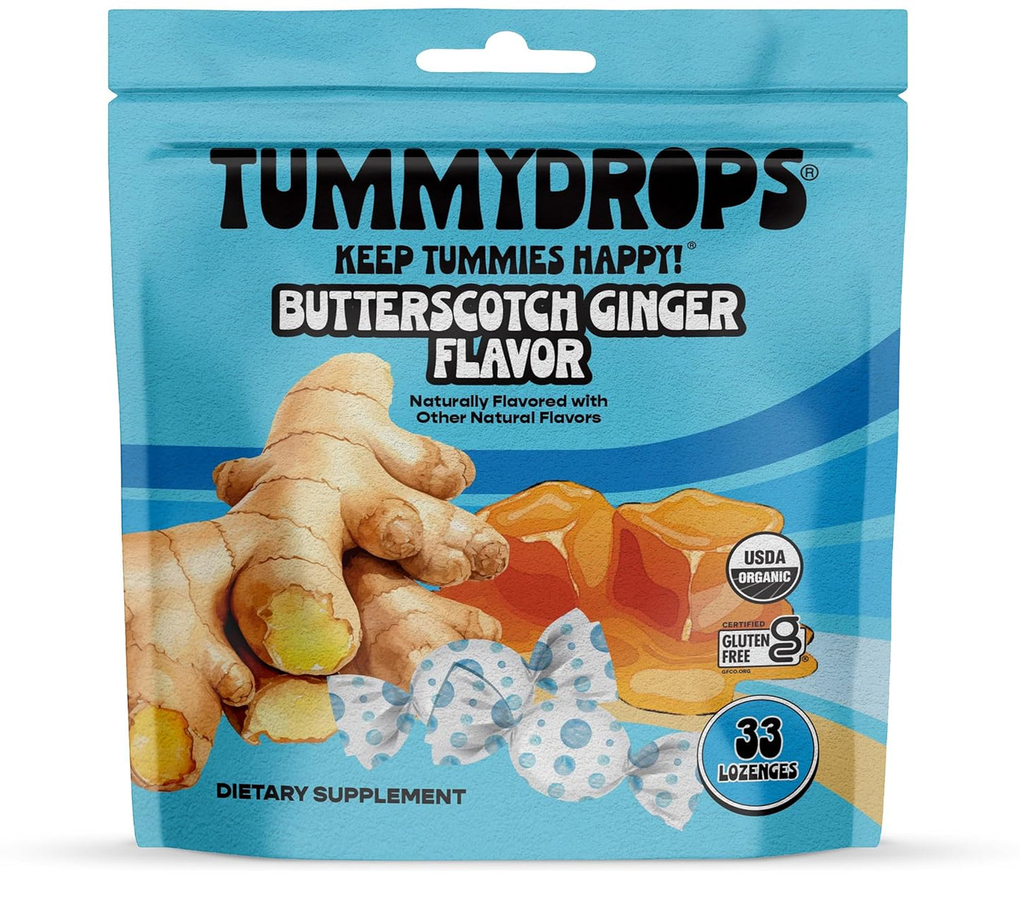 Organic Butterscotch Ginger Flavor Tummydrops - 33 Lozenges, Gluten Free & Vegan - Espot.com.au