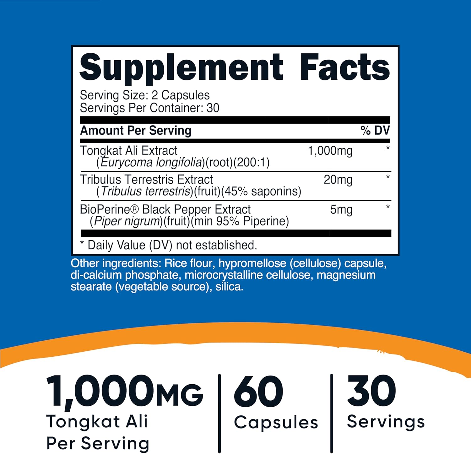 Nutricost Tongkat Ali Capsules with Tribulus Terrestris and BioPerine - 1,000mg, 60 Count, Vegetarian, Non-GMO, Gluten Free - Espot.com.au