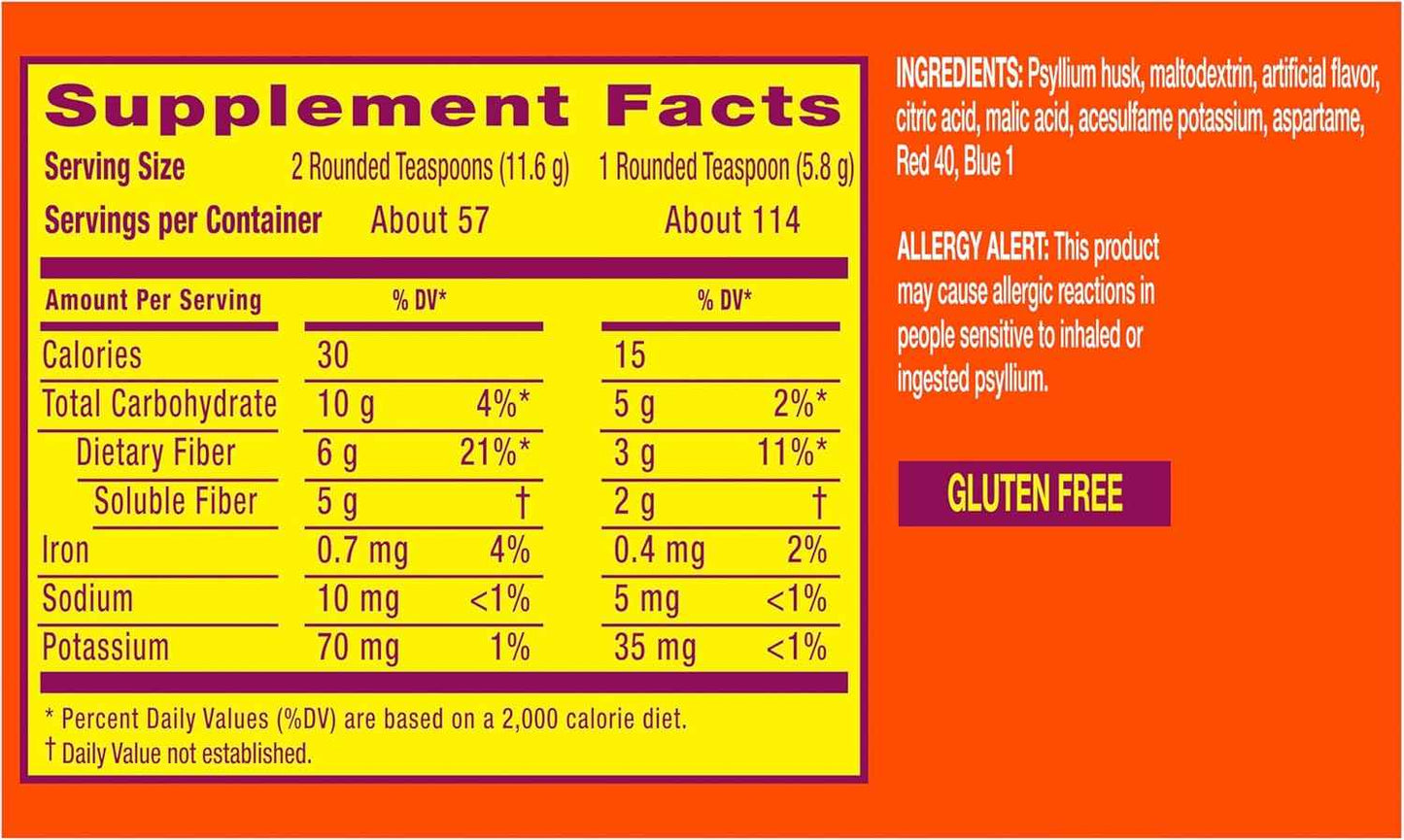 Sugar-Free Berry Flavored Metamucil Fiber Powder Drink, 114 Servings, 4-in-1 Psyllium Supplement