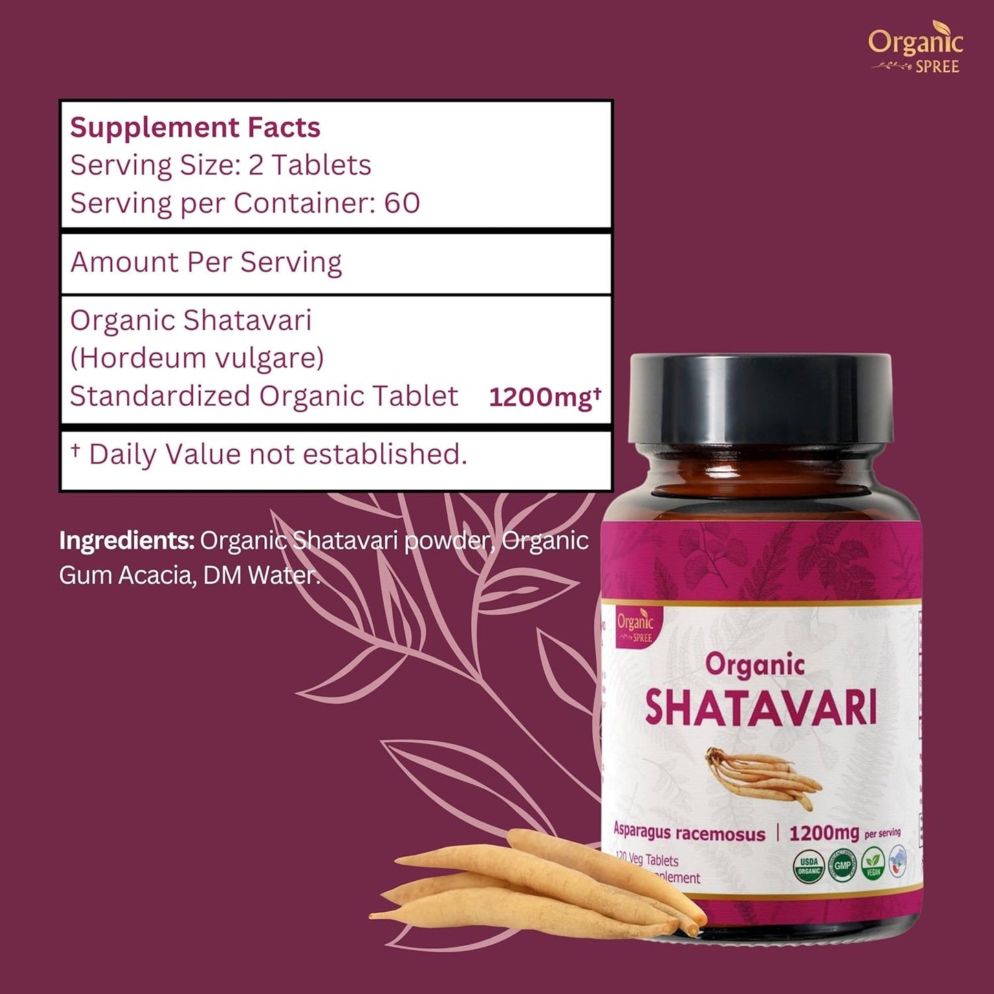 Organic Shatavari Tablets 240ct - 1200mg Asparagus Racemosus per Serving - Women's Health Support - Immune System Booster - Vegan & USDA Certified - Pack of 2 - Espot.com.au