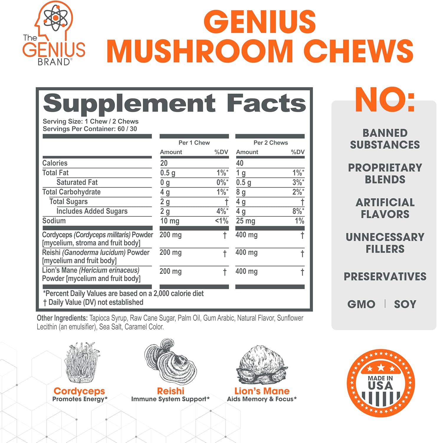 genius-mushroom-soft-chews---lions-mane-cordyceps-reishi-complex-for-energy-focus-brain-health-and-immune-support---nootropic-chew-butter-toffee-flavor-2