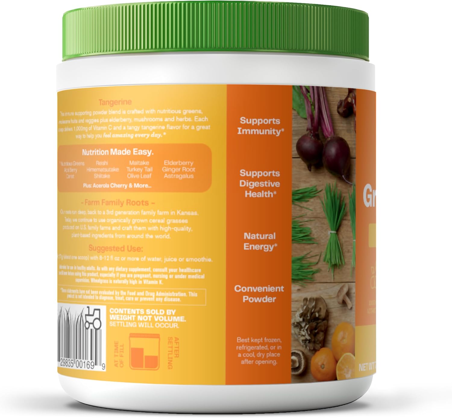 Organic Superfood Greens Powder with Immune Support, Digestive Enzymes & Probiotics - Tangerine Flavor, 30 Servings - Espot.com.au