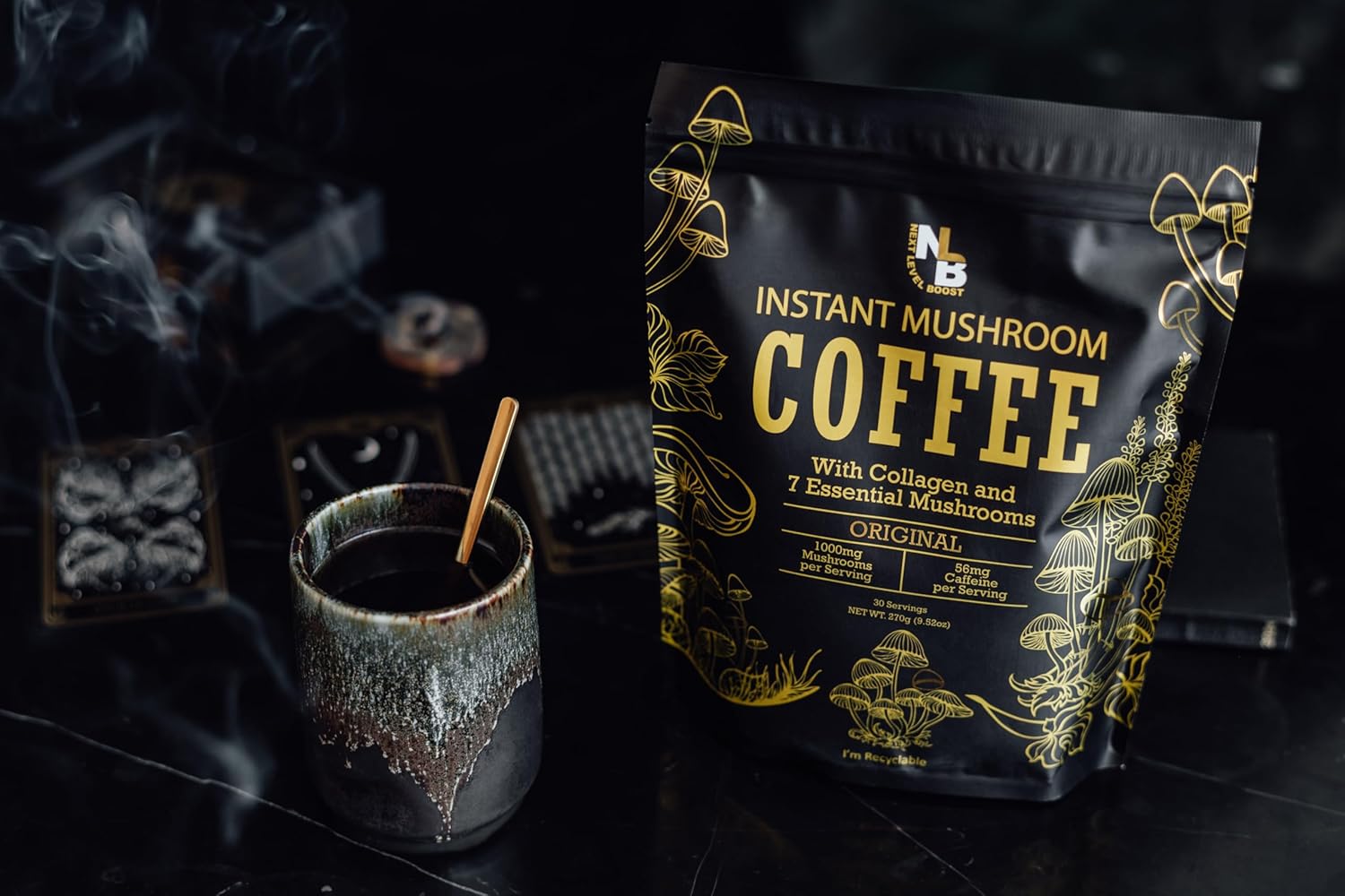 Organic Mushroom Coffee with Collagen & Lions Mane - 270g, 30 Servings - Next Level Boost Mushroom Drink for a Healthy Everyday Brew - Espot.com.au