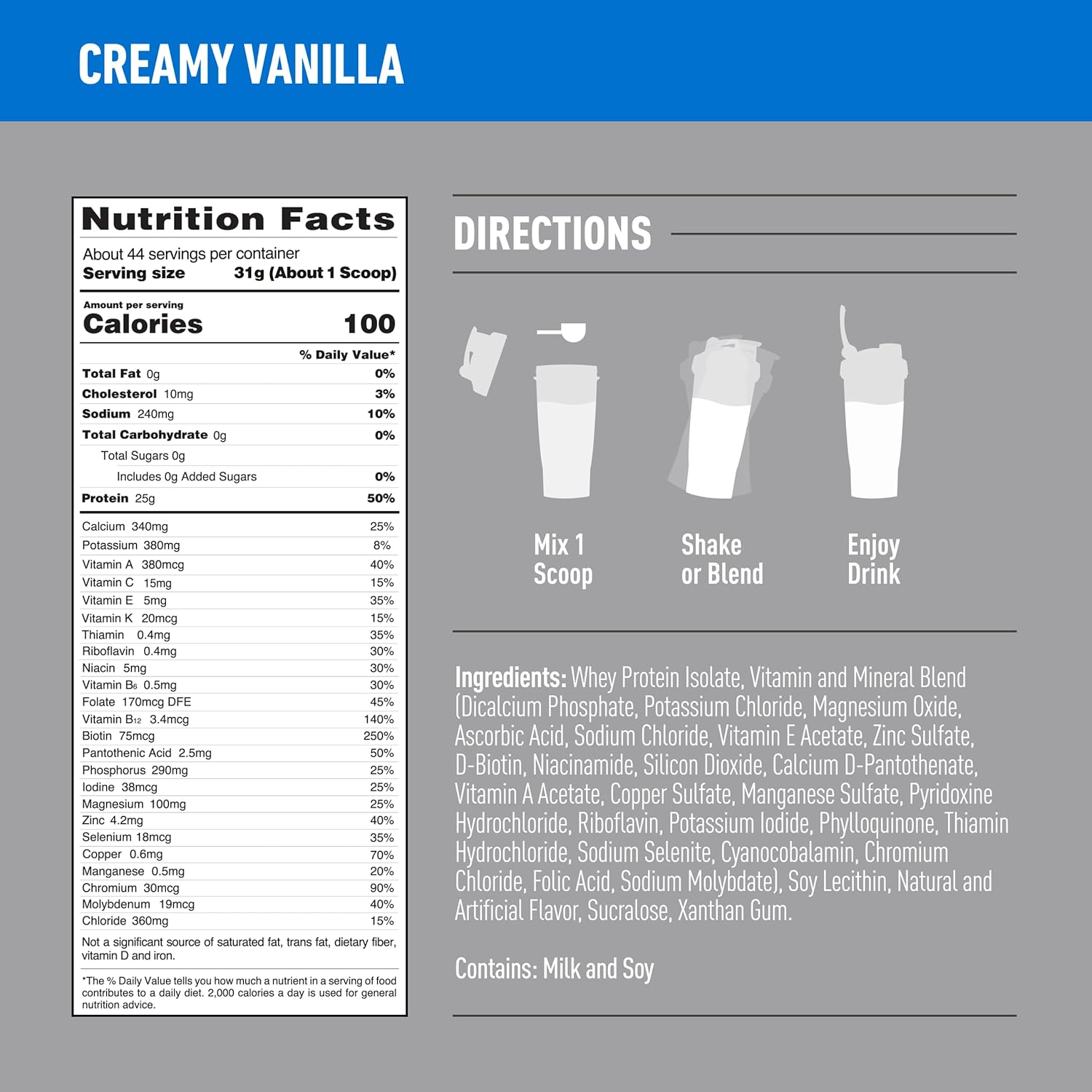 Isopure Zero Carb Whey Isolate Protein Powder - Creamy Vanilla, 25g Protein Per Serving, 3 Lbs, 44 Servings, Lactose & Gluten Free with Vitamins - Espot.com.au