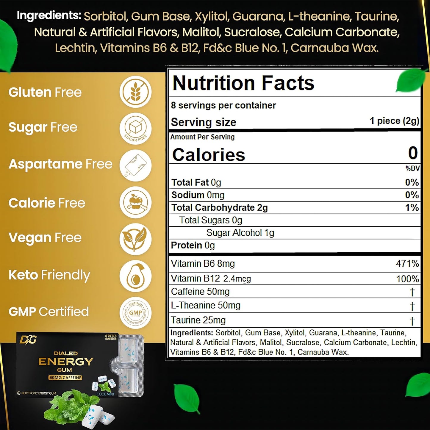 dialed-energy-caffeine-gum---64-pieces-50mg-caffeine-sugar-free-with-l-theanine-taurine-vitamins-b6-b12-aspartame-free-0-calories-nootropic-energy---cool-mint-xylitol-gum-8