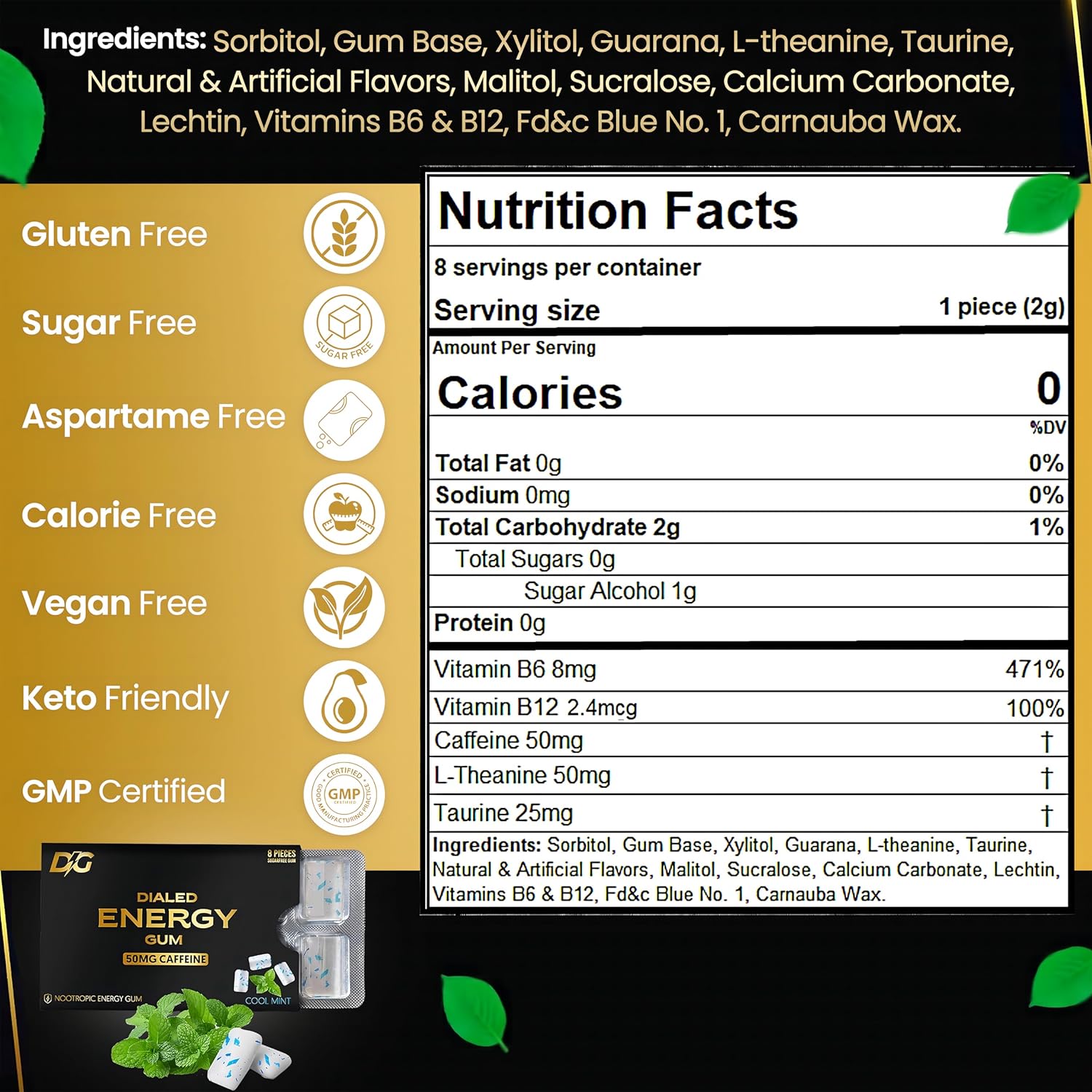 dialed-energy-caffeine-gum---64-pieces-50mg-caffeine-sugar-free-with-l-theanine-taurine-vitamins-b6-b12-aspartame-free-0-calories-nootropic-energy---cool-mint-xylitol-gum-8