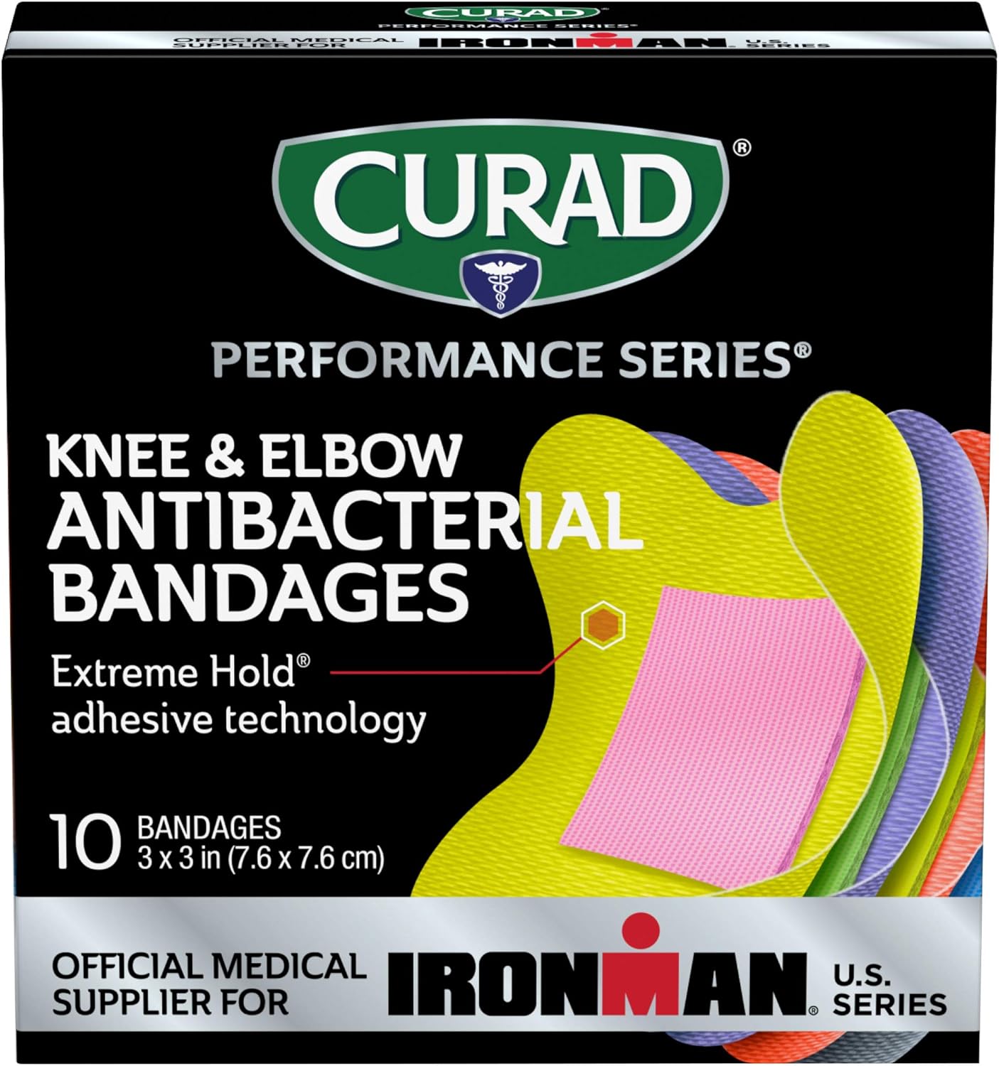 curad-performance-series-ironman-antibacterial-bandages---3x3-10-count---extreme-hold-adhesive-for-cuts-scrapes-sports-active-lifestyles-2
