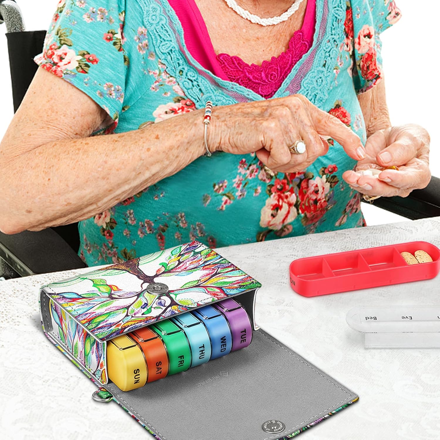 weekly-pill-organizer-with-slide-open-pu-leather-case---4-times-a-day-travel-pill-reminder-planner-for-morning-afternoon-evening-bedtime---includes-name-card-slot---love-tree-design-8