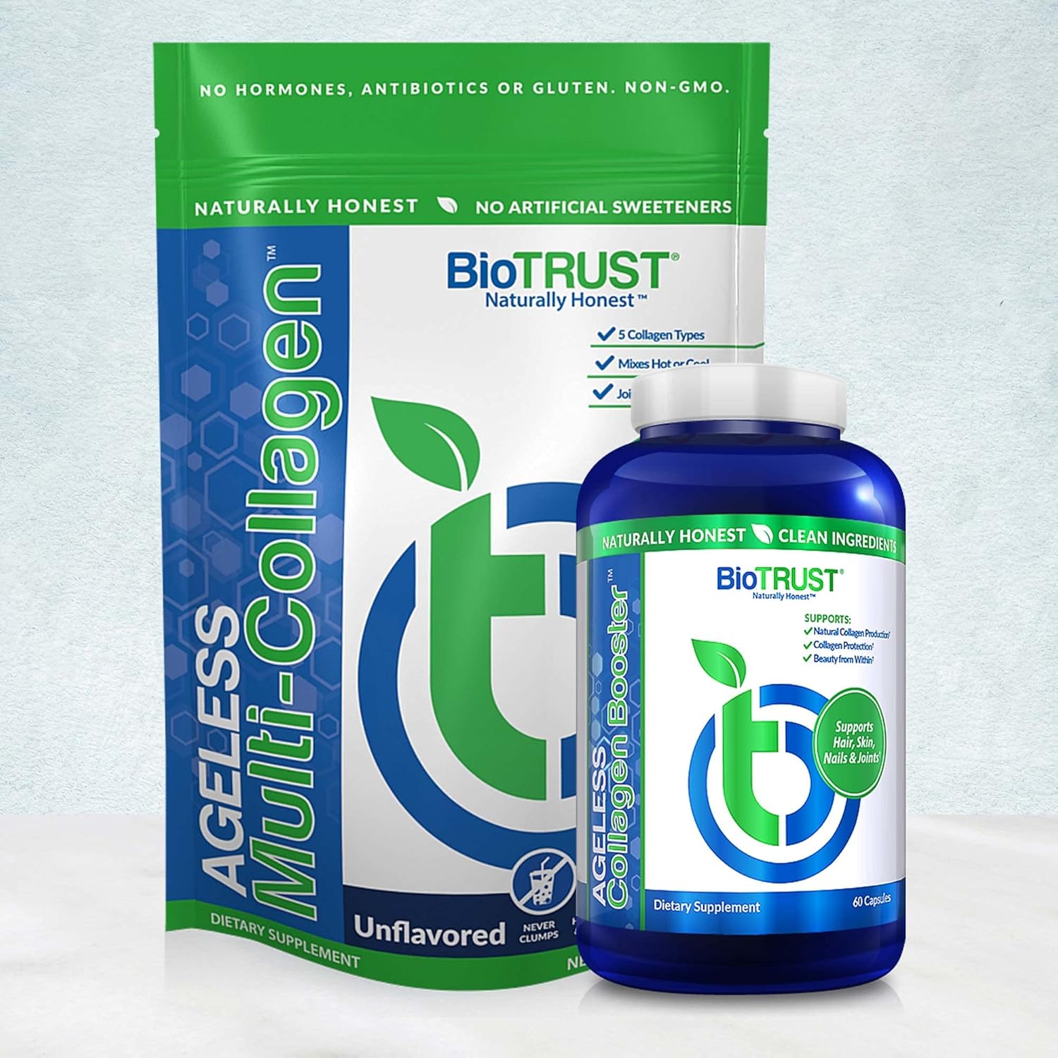 Bundle: BioTrust Ageless Multi Collagen Protein Powder & Collagen Booster Capsules - 5-in-1 Anti-Aging Formula - Espot.com.au