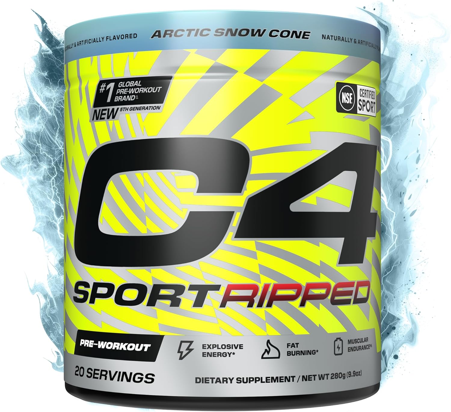 Cellucor C4 Ripped Sport Pre Workout Powder - NSF Certified for Sport - 200mg Caffeine + Cayenne Extract + Carnitine Tartrate + Beta-Alanine - Arctic Snow Cone, 20 Servings - Energy Booster with Fat-Burning Ingredients - Espot.com.au
