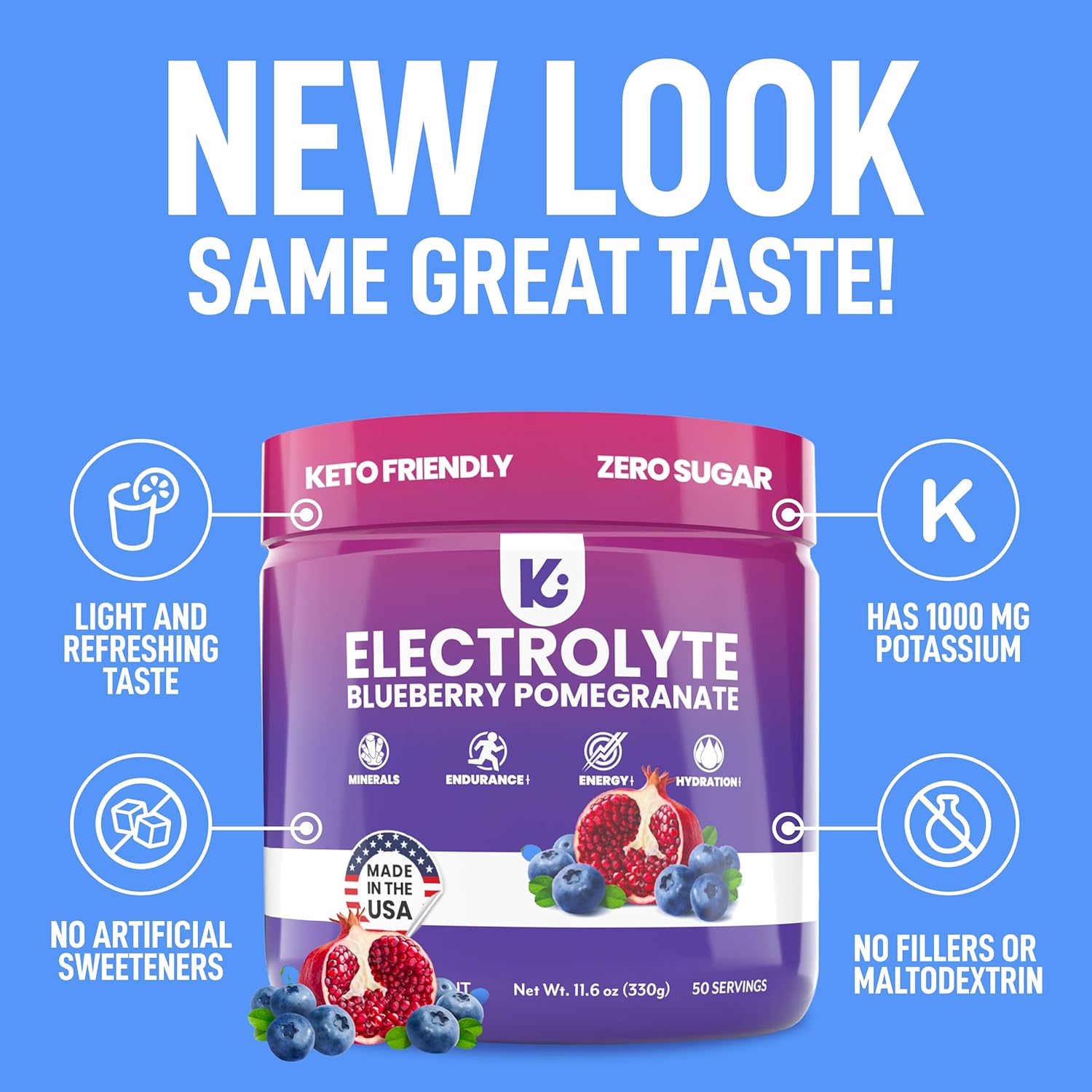 USA Made Keppi Keto Electrolytes Powder - Sugar-Free Hydration & Recovery Drink with Blueberry Pomegranate Flavor - Easy Mixing, No Clumps - Espot.com.au