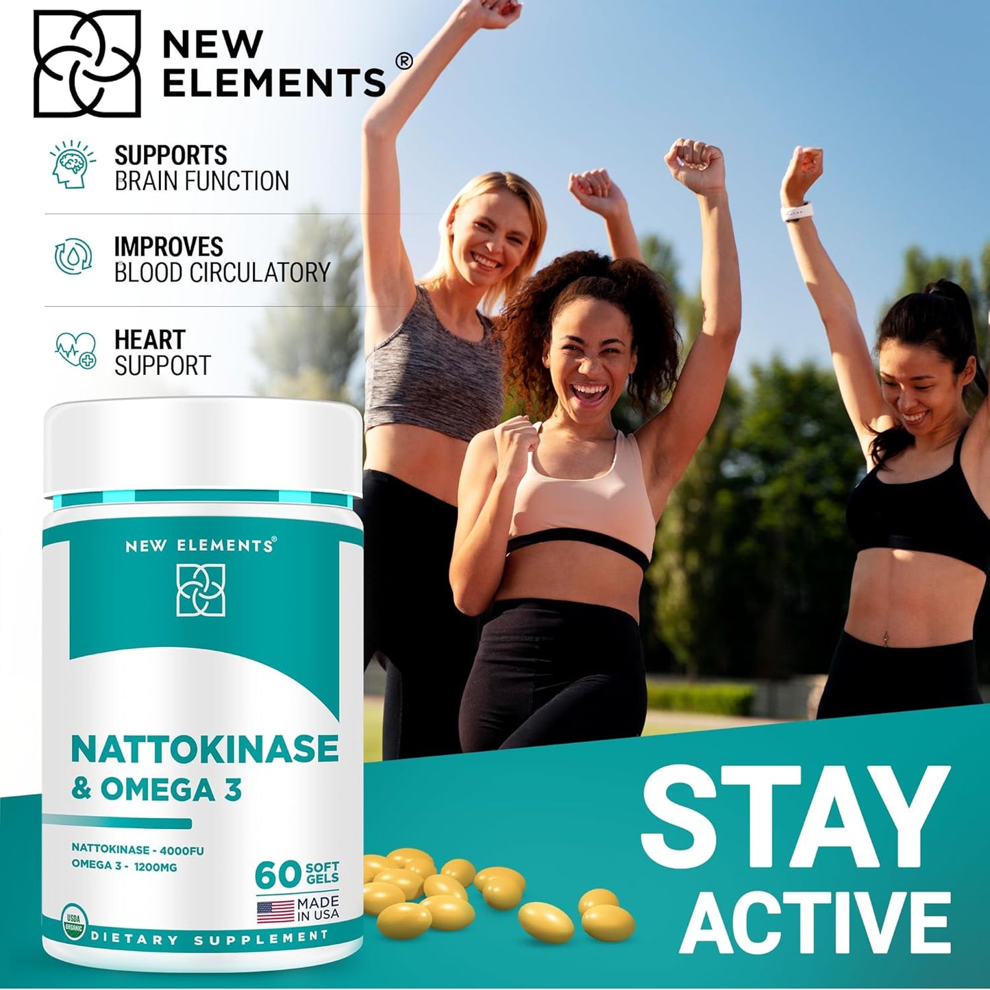 Organic Nattokinase Supplement with Omega 3 Fish Oil for Heart Health - 60 Softgels, 4000 FU, 1200mg DHA/EPA - Cardiovascular and Circulatory Support from Japanese Natto - Espot.com.au
