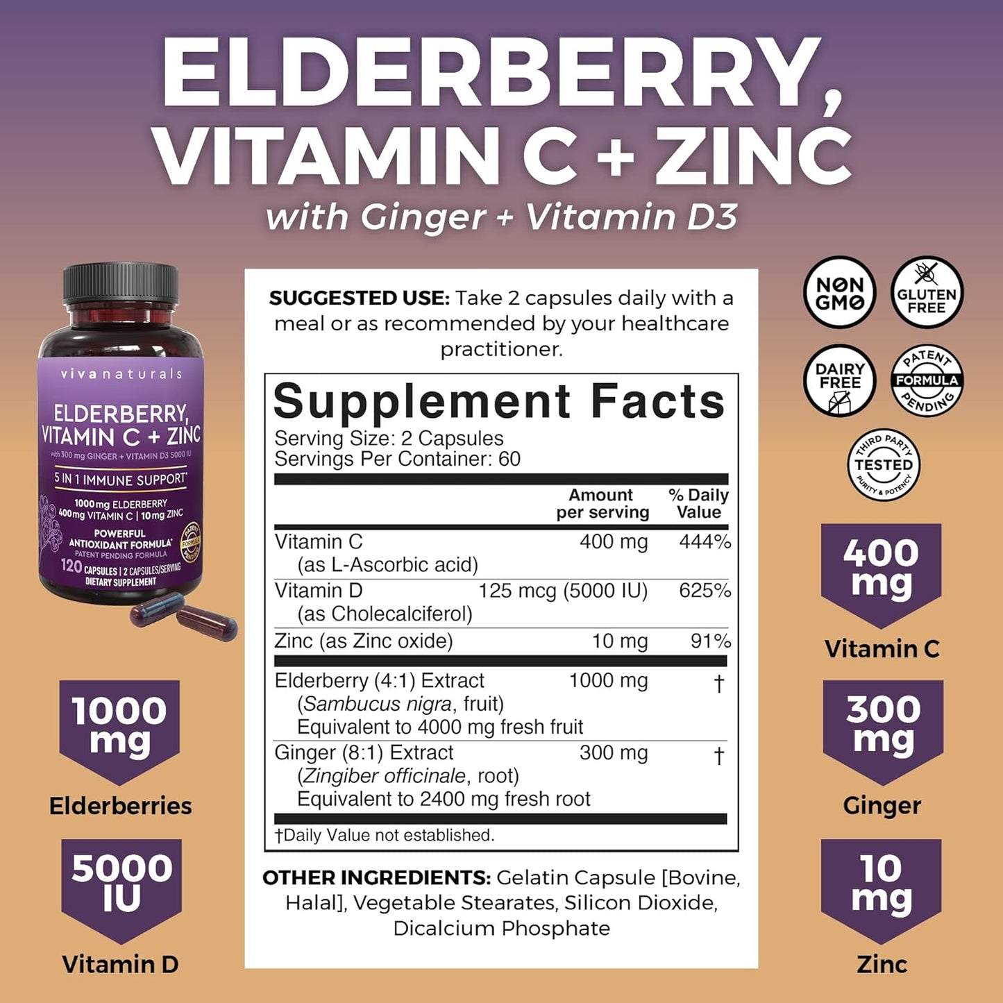 Organic Turmeric Curcumin Supplement Bundle with Elderberry, Vitamin C, Zinc, and Vitamin D3 for Joint, Immune, Heart, and Digestive Support - Espot.com.au