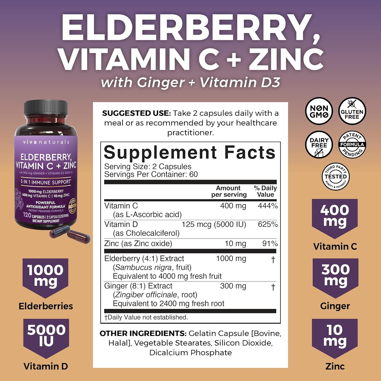 Organic Turmeric Curcumin Supplement Bundle with Elderberry, Vitamin C, Zinc, and Vitamin D3 for Joint, Immune, Heart, and Digestive Support - Espot.com.au