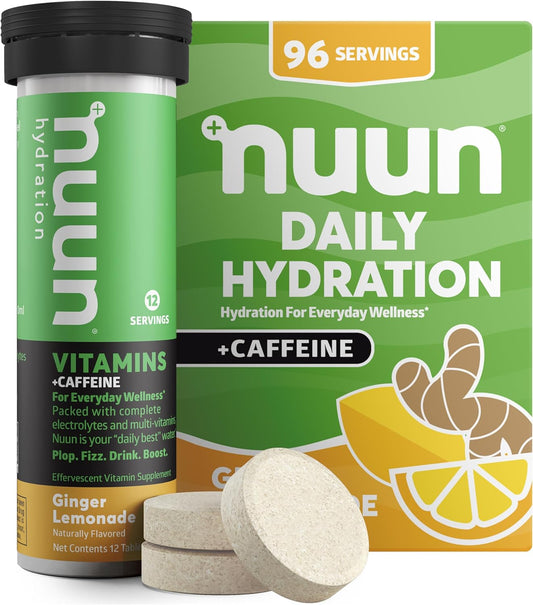 Nuun Hydration Ginger Lemonade Electrolyte Tablets with Caffeine - 96 Servings, Vegan, Non-GMO, Essential Electrolytes + Vitamins A, B6, C, D, E - Espot.com.au