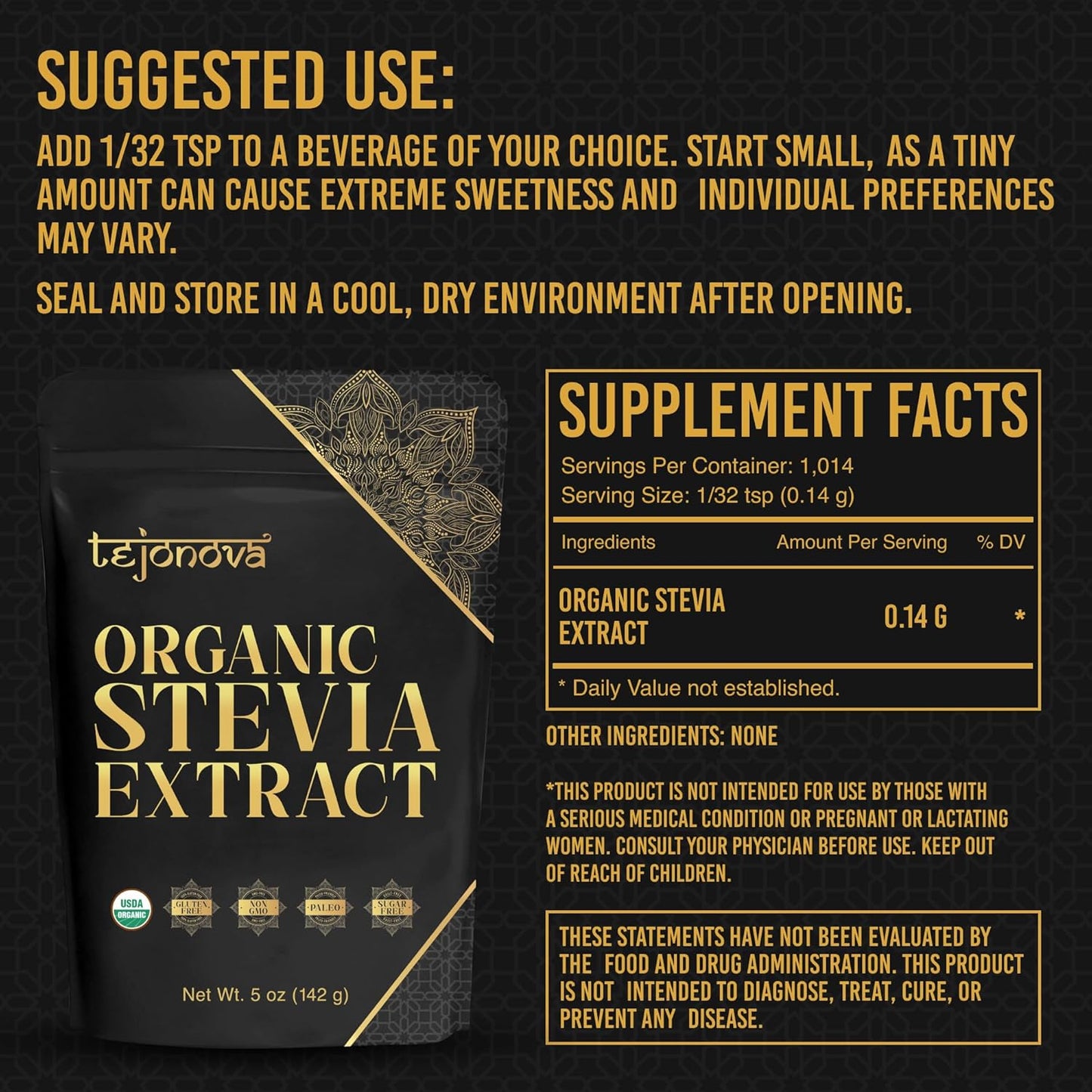 organic-stevia-powder-5oz---zero-calorie-sweetener-pure-stevia-extract-powder-sugar-substitute---1014-servings---non-gmo-usda-certified-organic-4
