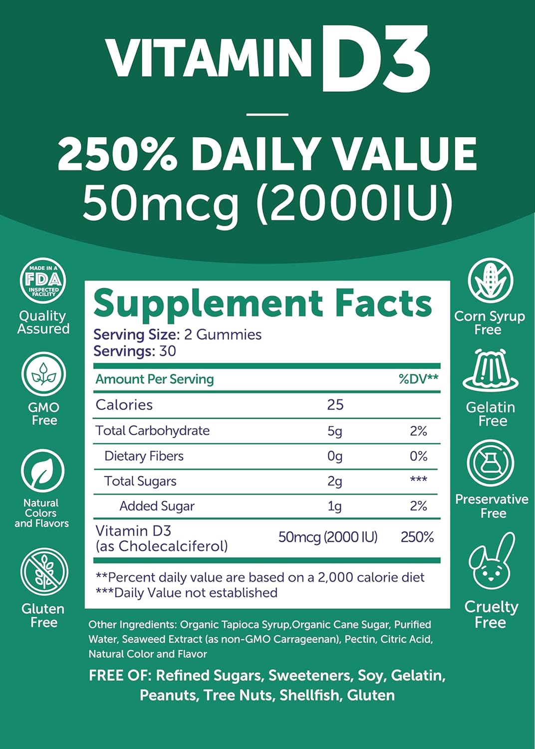 Lunakai Vitamin D3 Gummies 2000 IU - Made in USA, Non-GMO & Gluten-Free - Bone, Immune & Energy Support for Women & Men - 60ct - Espot.com.au