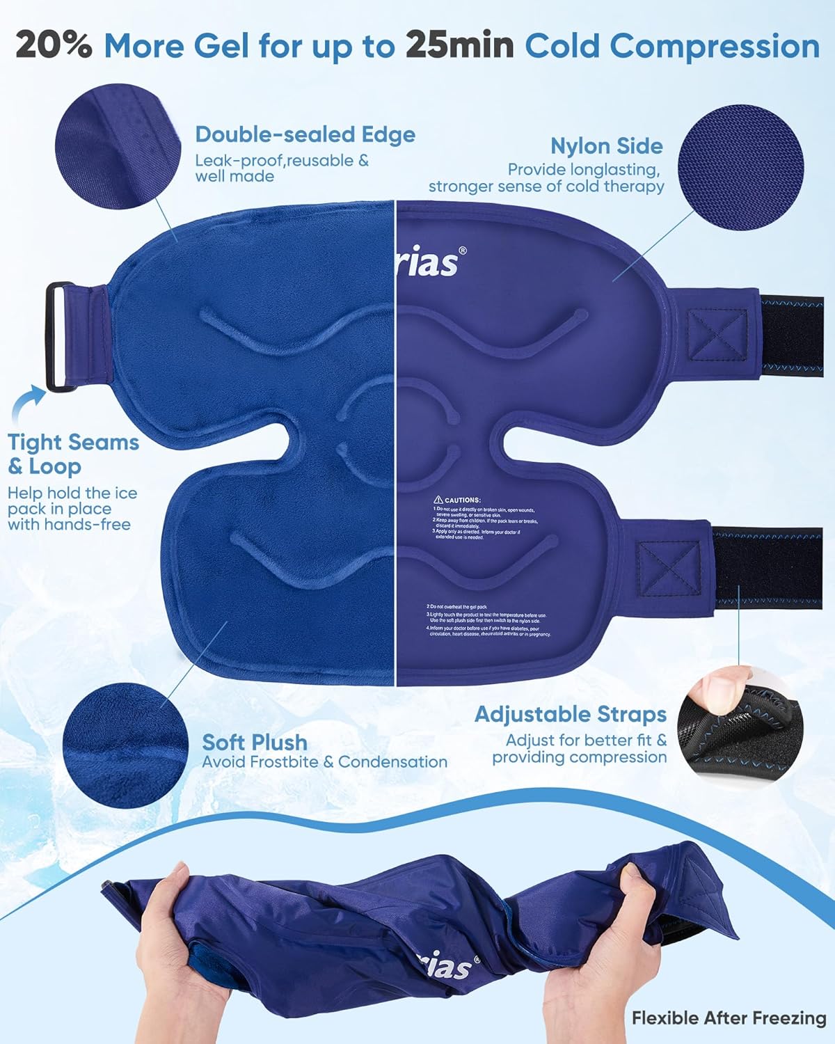 Reusable Gel Ice Pack for Knee Pain Relief - 14.4" Ice Pack Wrap for Injuries, Knee Replacement Surgery, Swelling, Arthritis, Meniscus Tear, and ACL - Blue - Espot.com.au