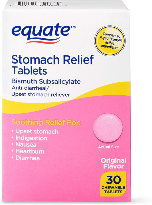 equate-pink-bismuth-subsalicylate-stomach-relief-chewable-tablets---pack-of-30-1